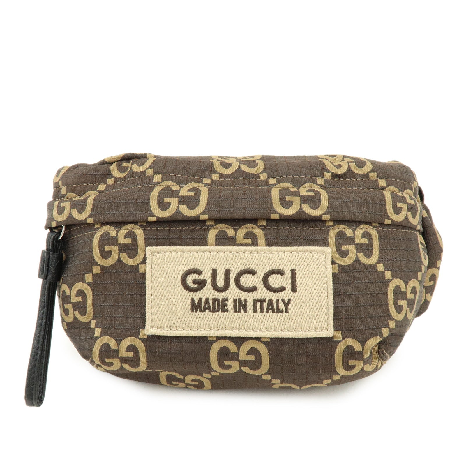 GUCCI GG Ripstop Leather Waist Pouch Body Bag Brown 767934