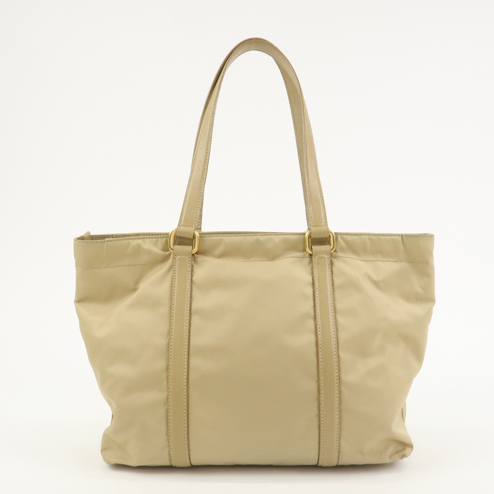 PRADA Triangle Logo Nylon Saffiano Leather Tote Bag Beige BR2311