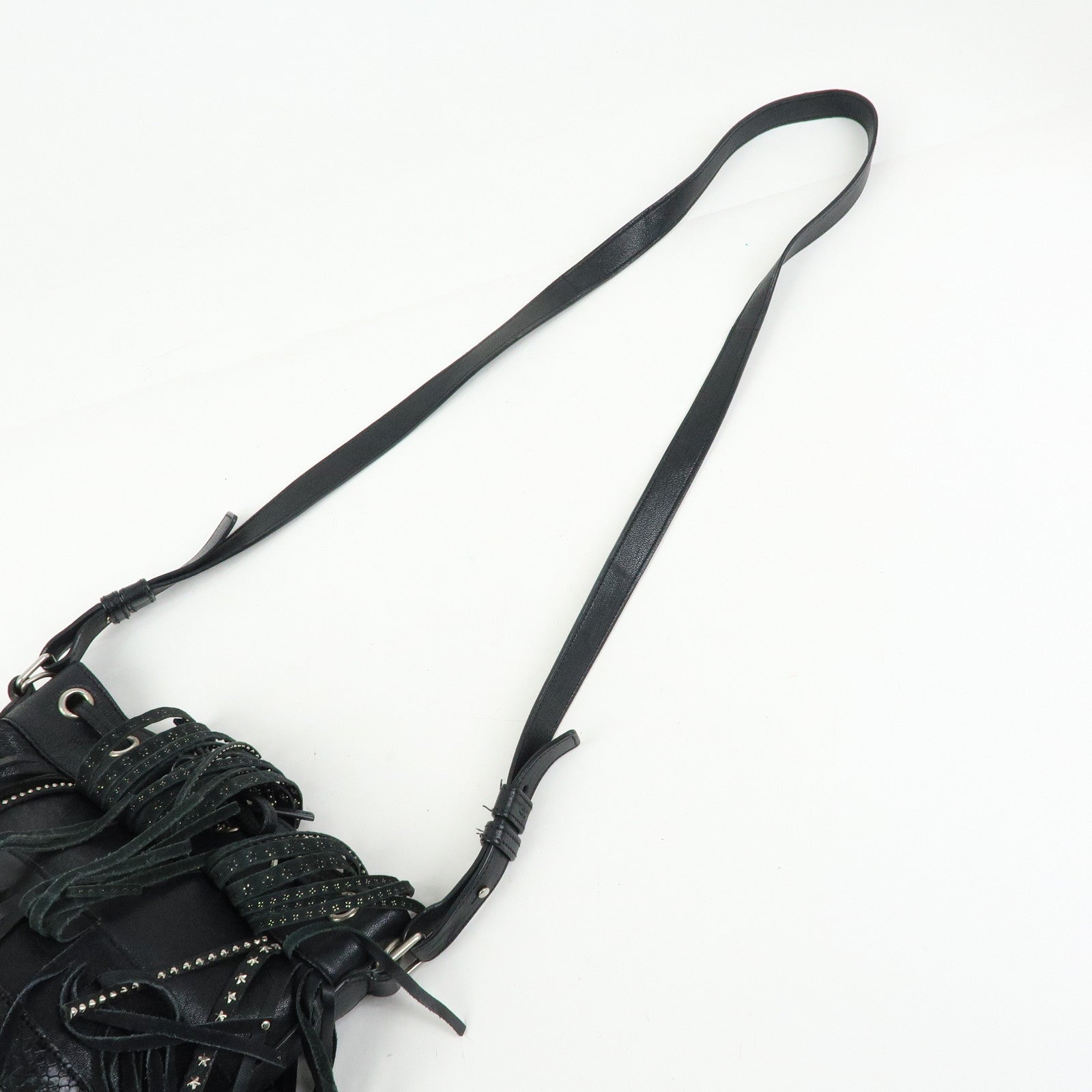 SAINT LAURENT PARIS Leather Fringe Shoulder Bag Black 357603