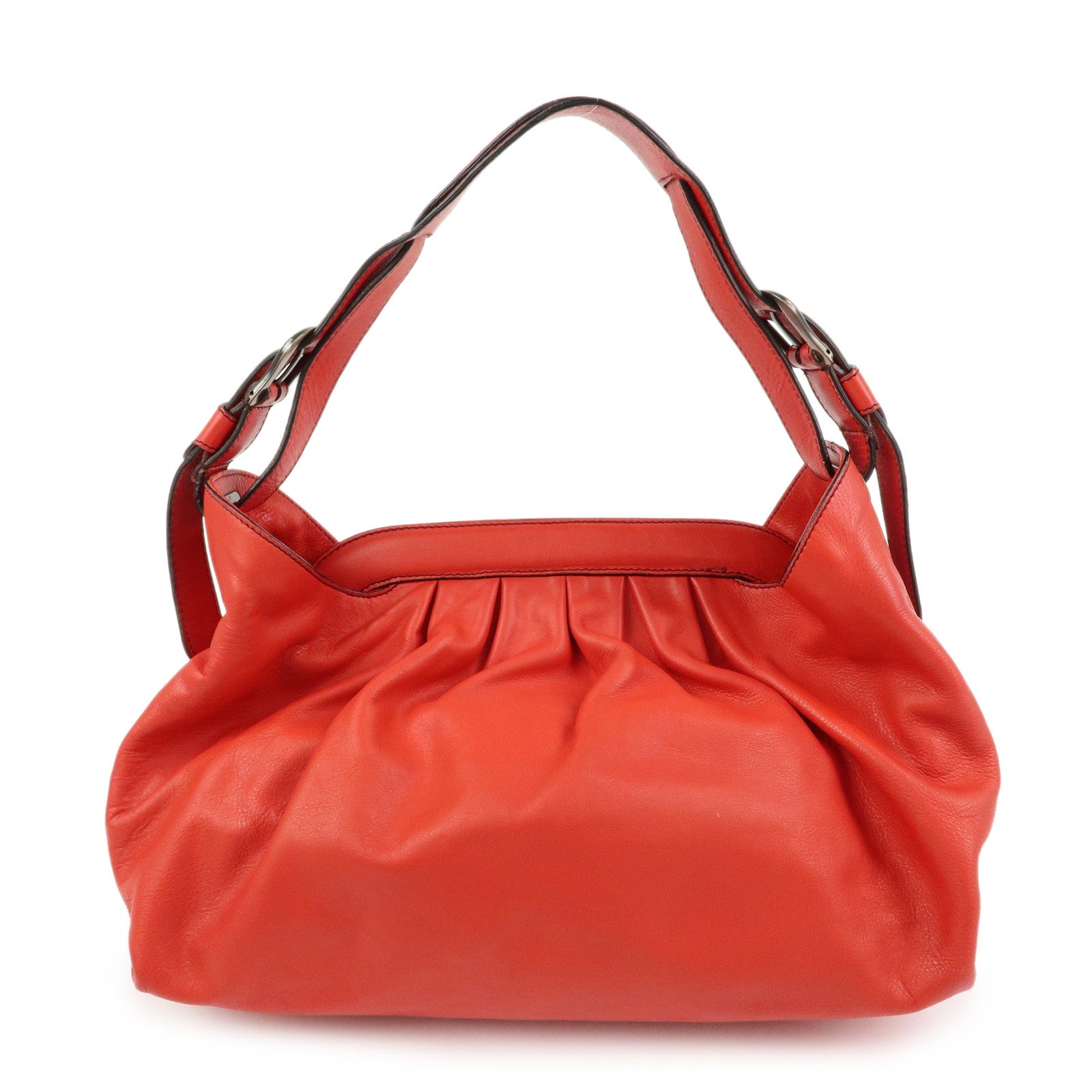 FENDI Logo Leather Shoulder Bag Hand Bag Doctor's Bag Red 8BR579