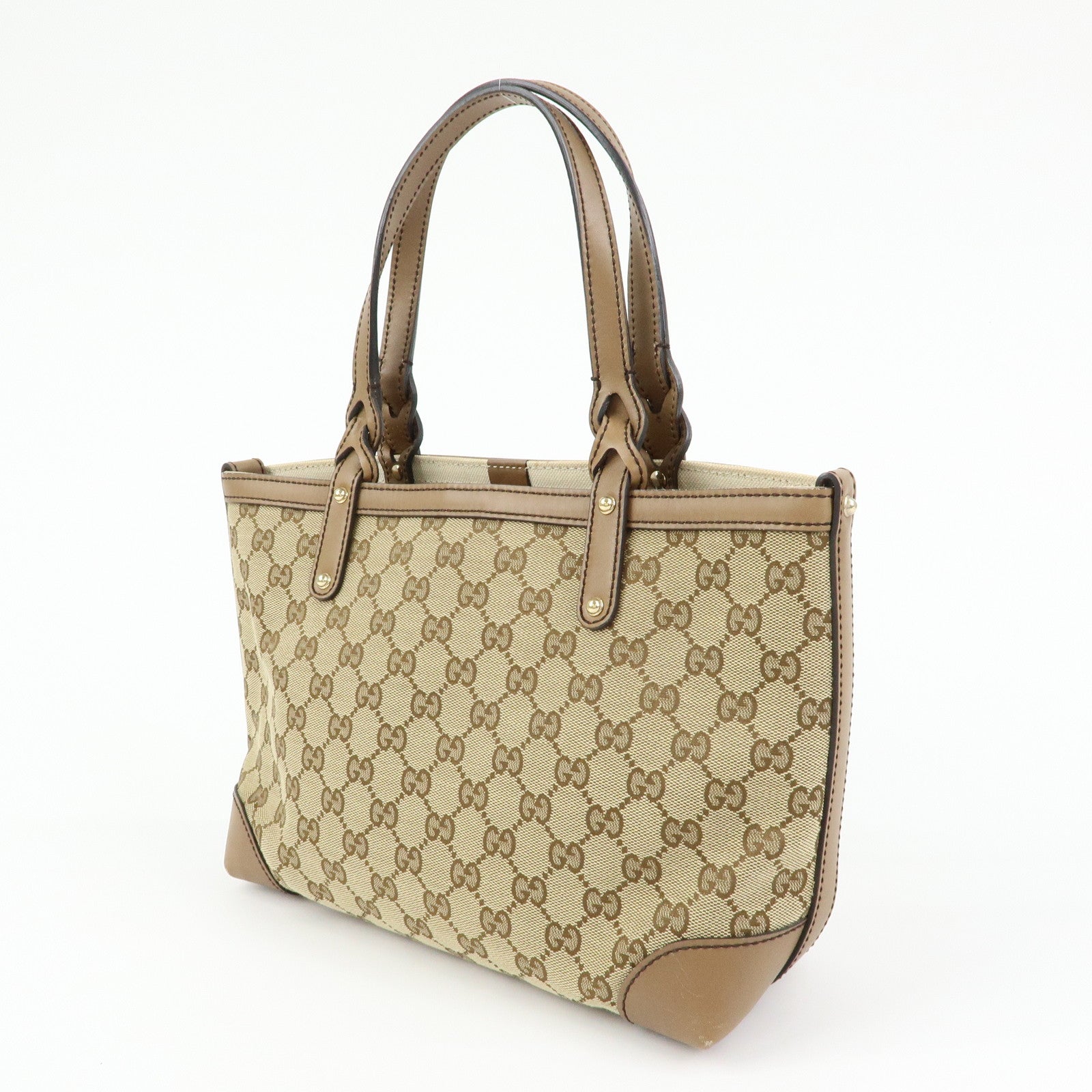 GUCCI GG Canvas Leather Tote Bag Hand Bag Beige 269878