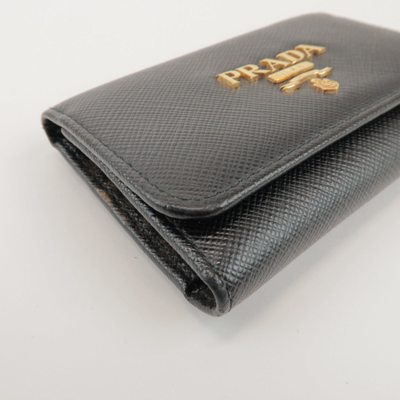 PRADA Saffiano Leather 4 Rings Key Case Key Holder Black 1PG004