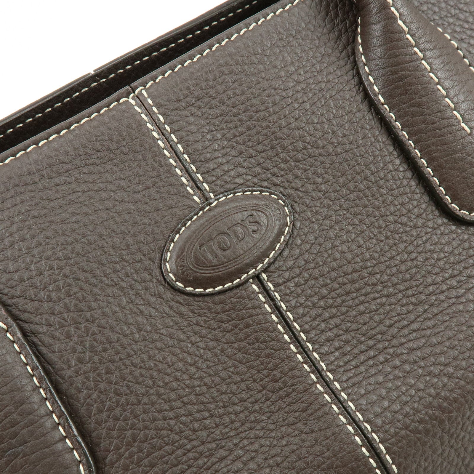 TOD'S Logo Leather Tote Bag Shoulder Bag Brown