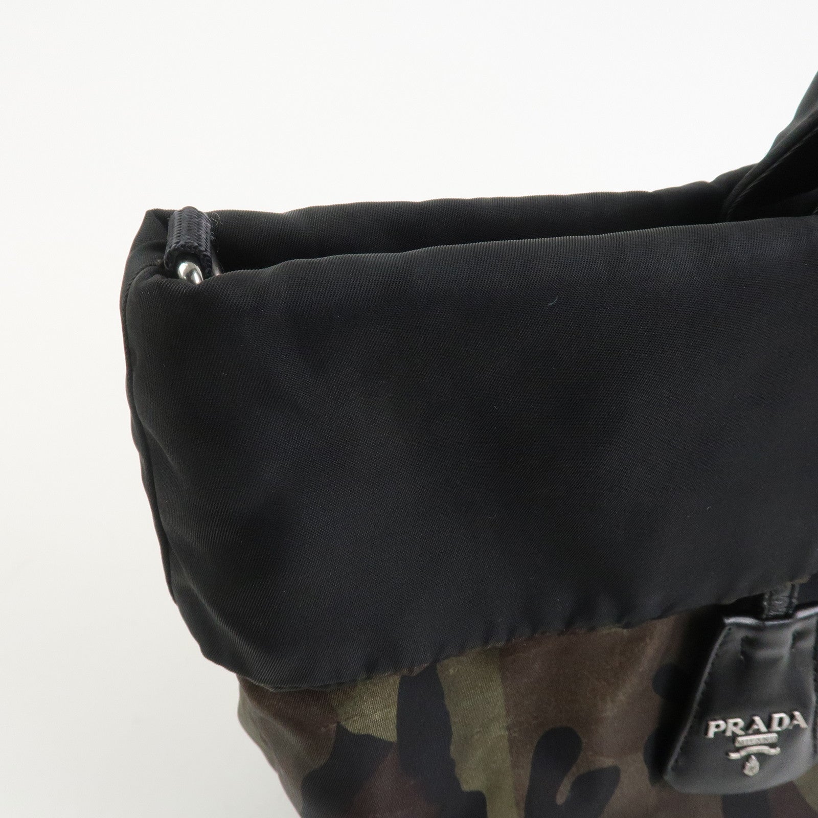 PRADATriangle Logo Nylon 2Way Hand Shoulder Bag Black Khaki BN1959