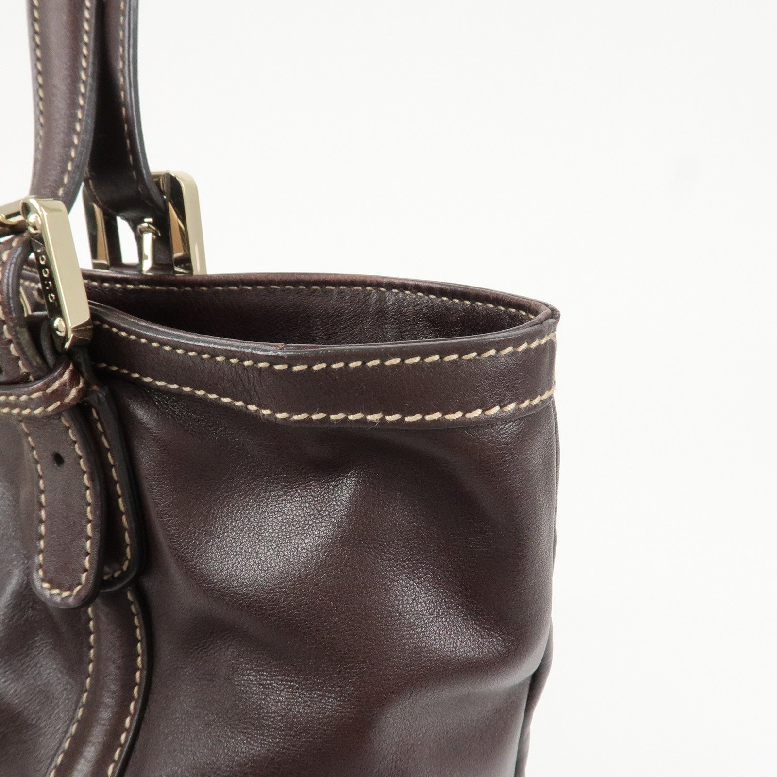 GUCCI Interlocking G Sherry Leather Shoulder Bag Dark Brown 162094