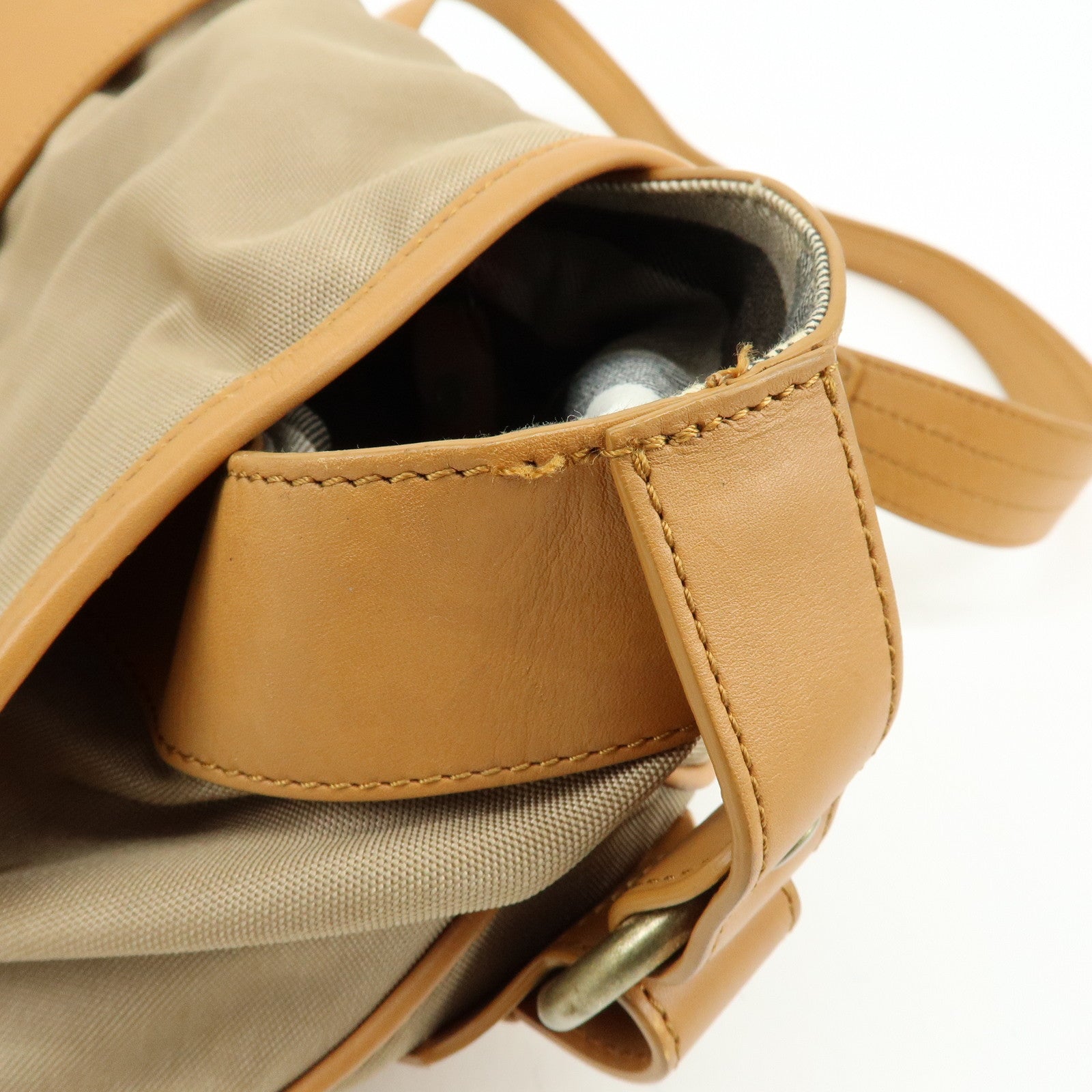 BURBERRY Canvas Leather Shoulder Bag Beige Light Brown