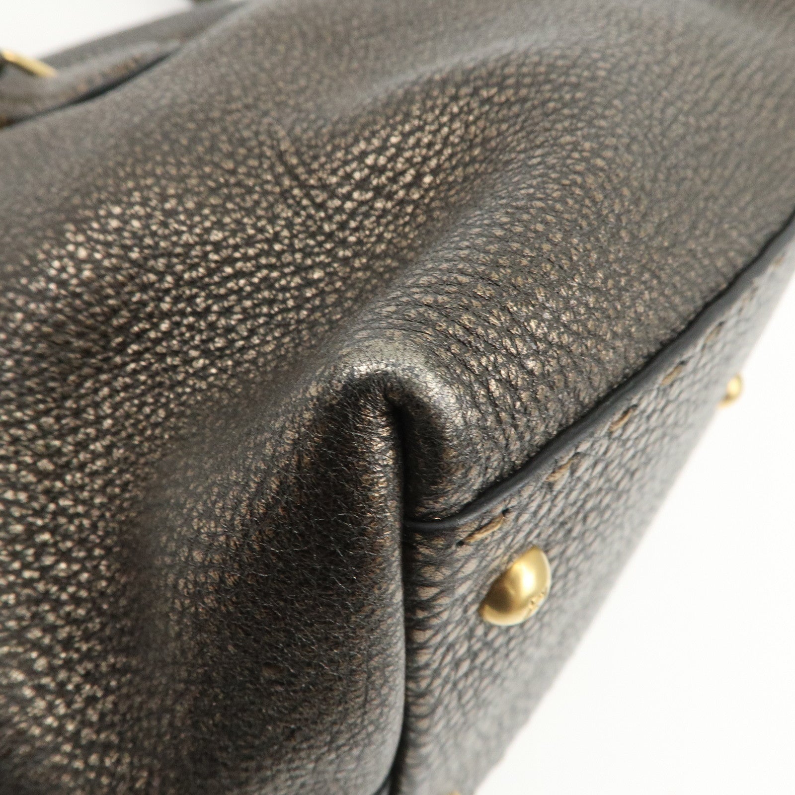FENDI Selleria Leather Boston Bag Hand Bag Metallic Black 8BN127