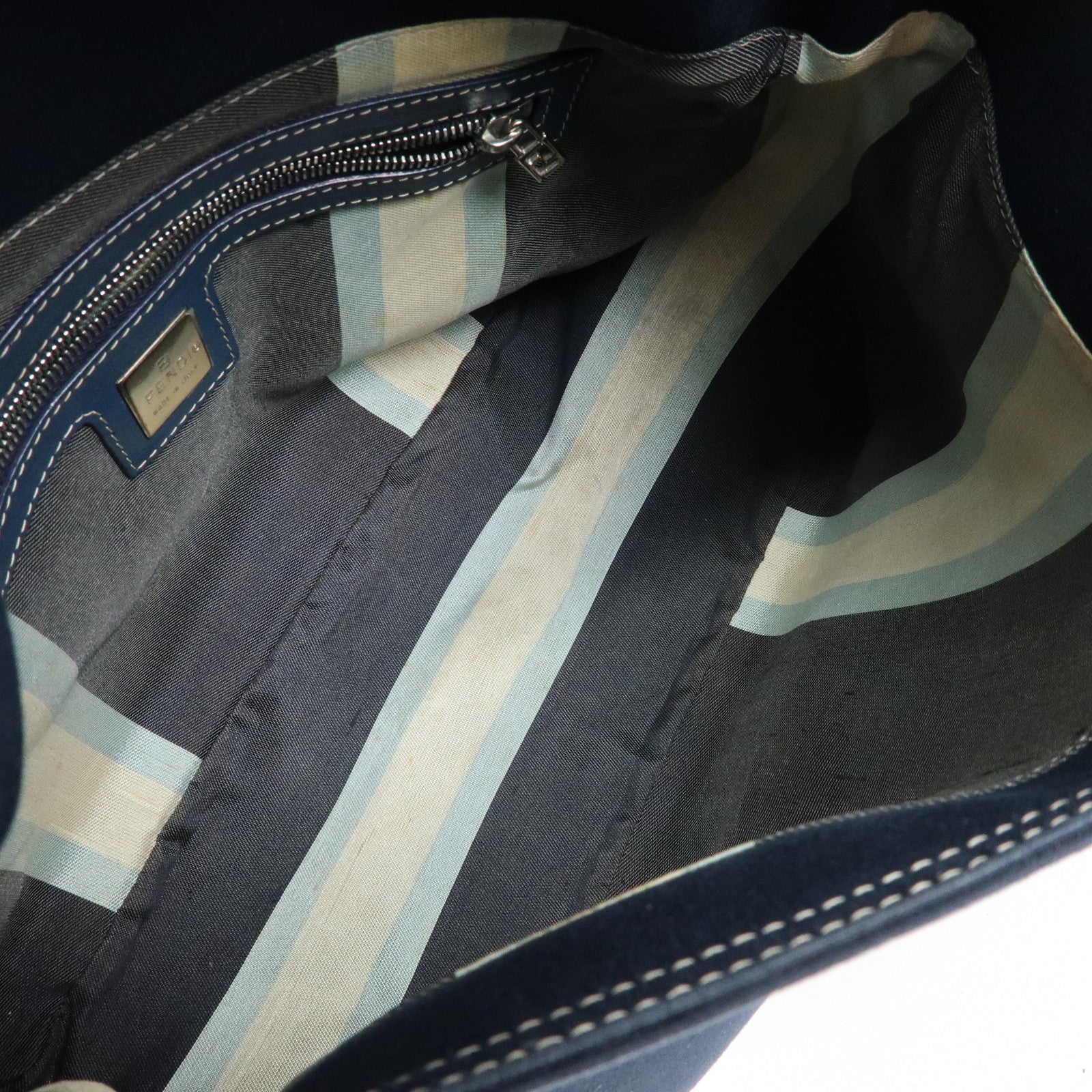 FENDI Mamma Baguette Canvas Shoulder Bag Navy 26325
