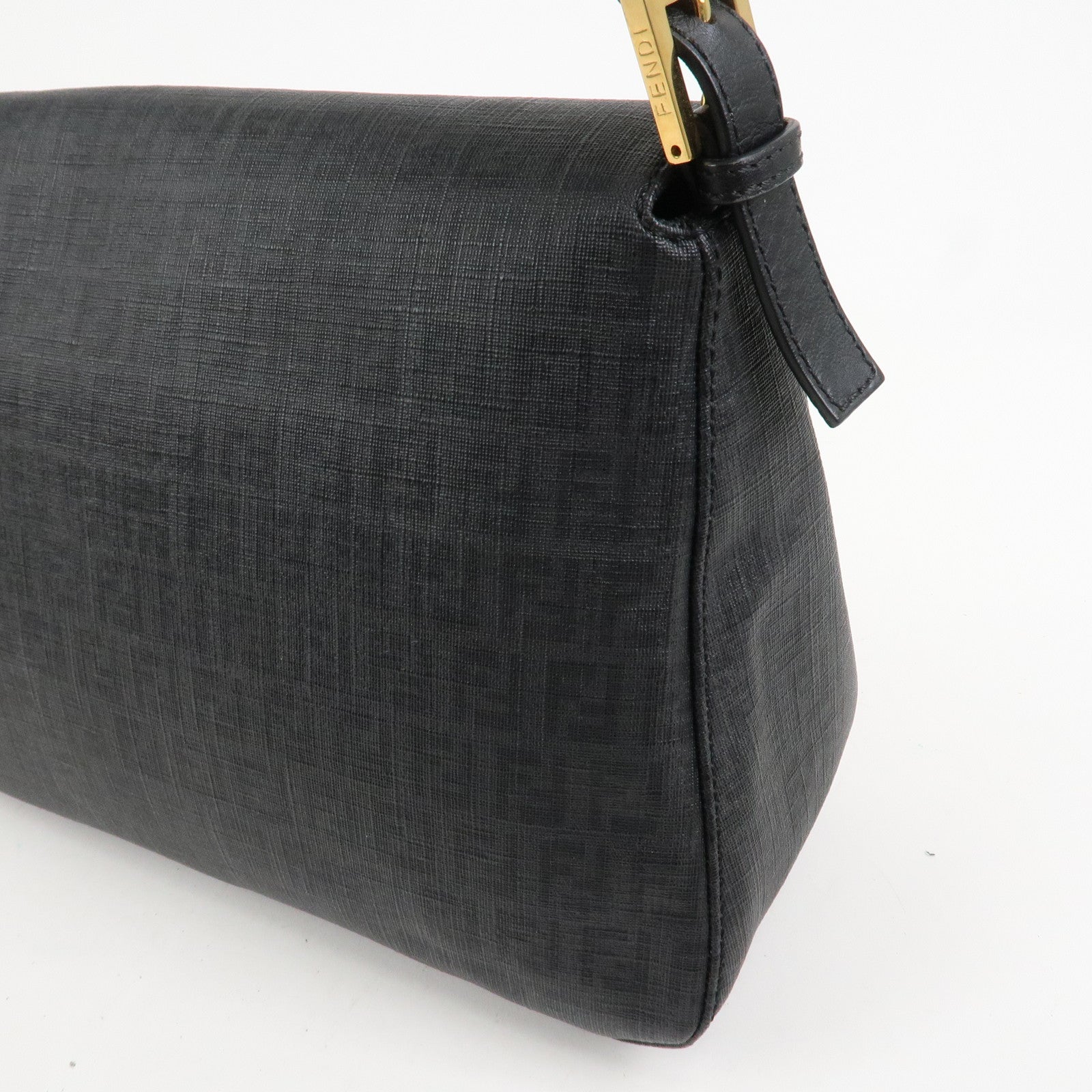 FENDI Mamma Baguette Zucchino PVC Leather Shoulder Bag Hand Bag Black 8BR001