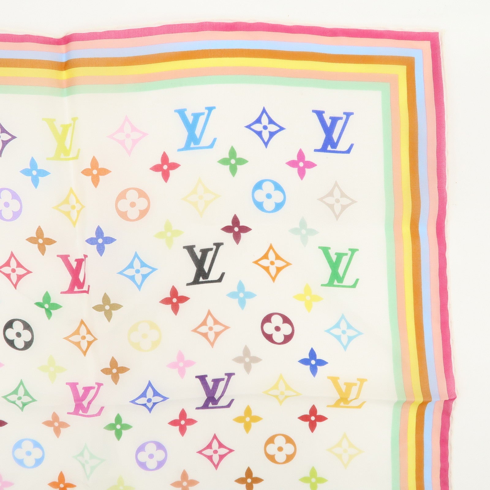 Louis Vuitton Monogram Multicolor Silk 100% Mini Scarf Blanc M71913