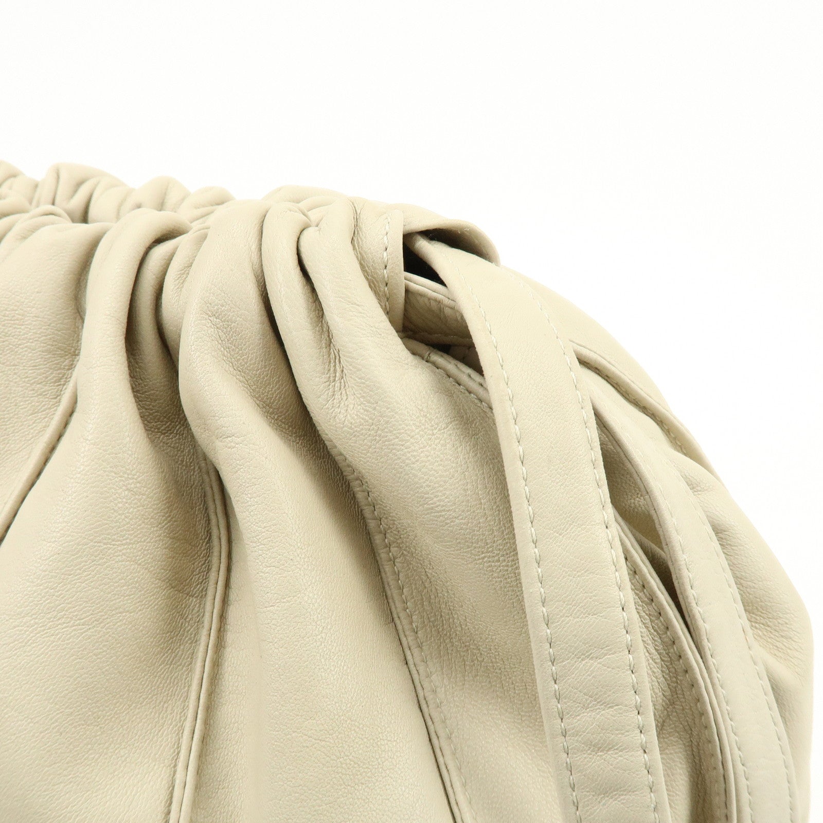 LOEWE Leather Drawstring Shoulder Bag Hand Bag Ivory