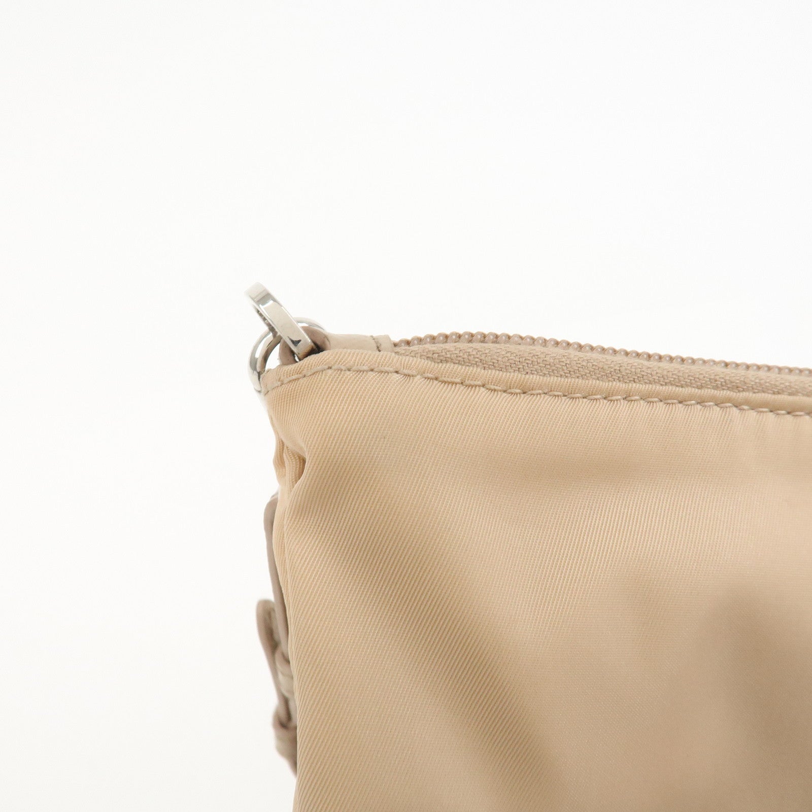 PRADA Triangle Logo TESSUTO Hand Bag Pouch Beige 1NH545