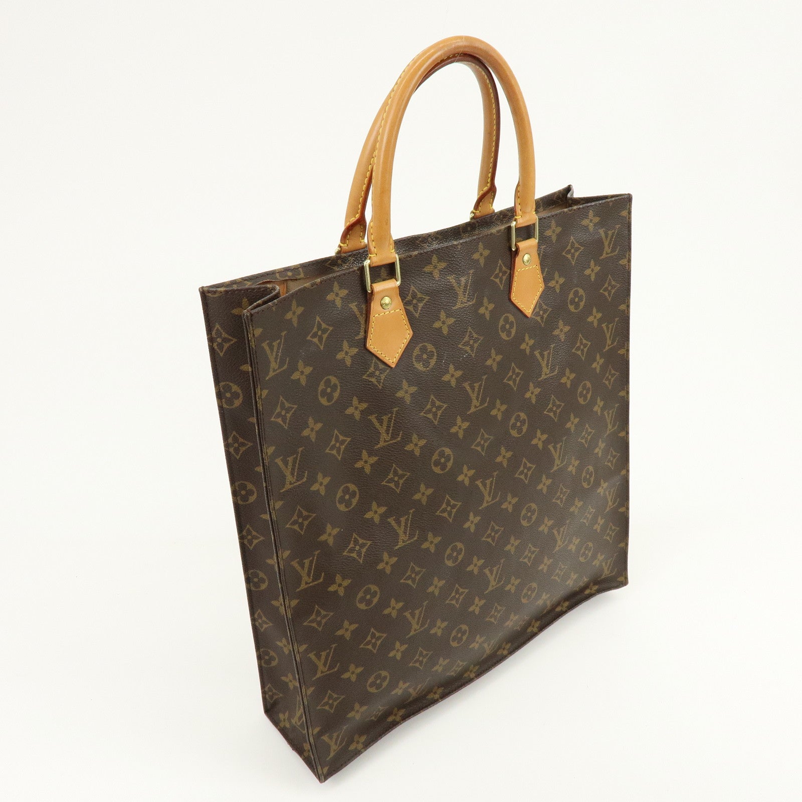 Louis Vuitton Monogram Sac Plat Tote Bag Hand Bag Brown M51140