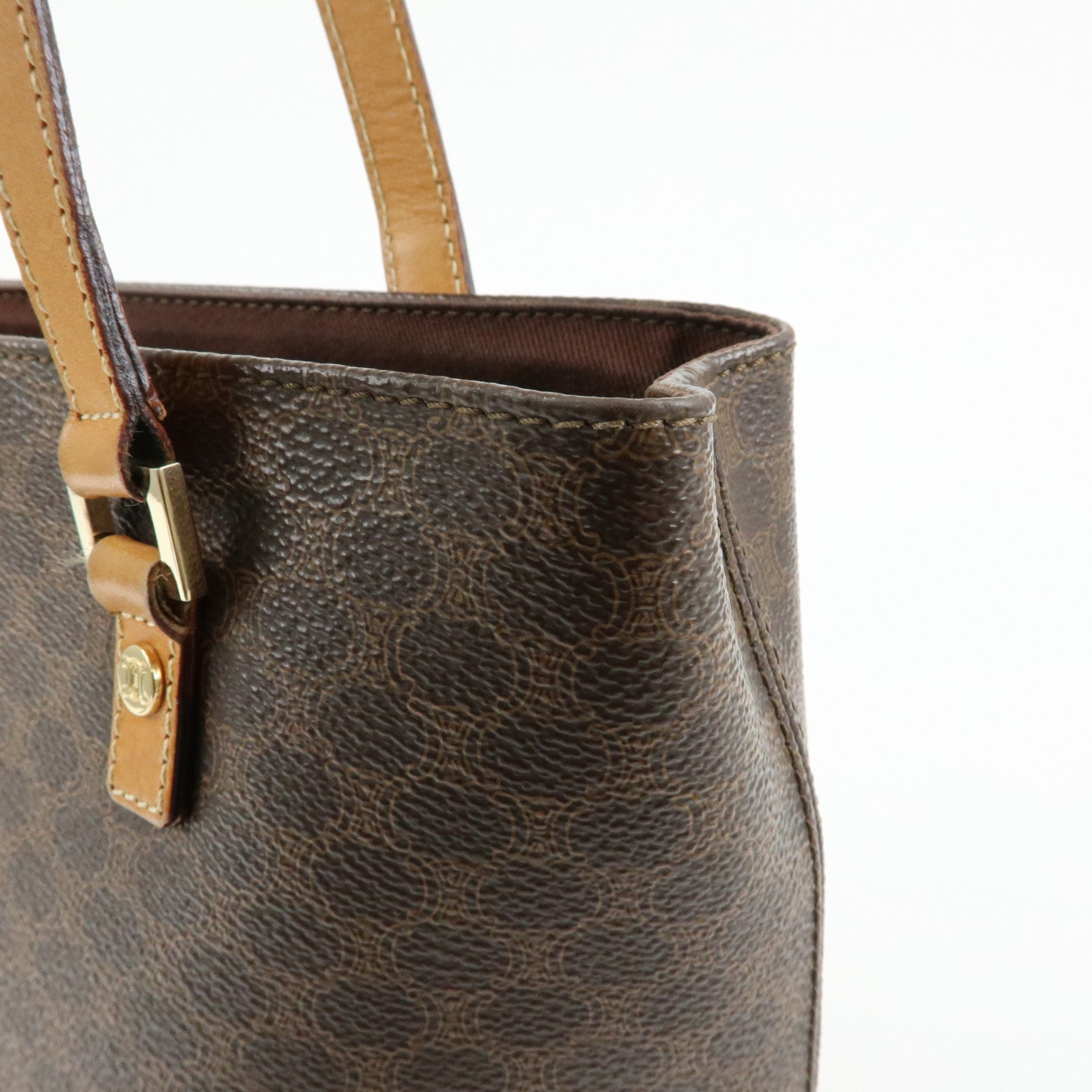 CELINE Macadam PVC Leather Tote Bag Hand Bag Shoulder Bag Brown