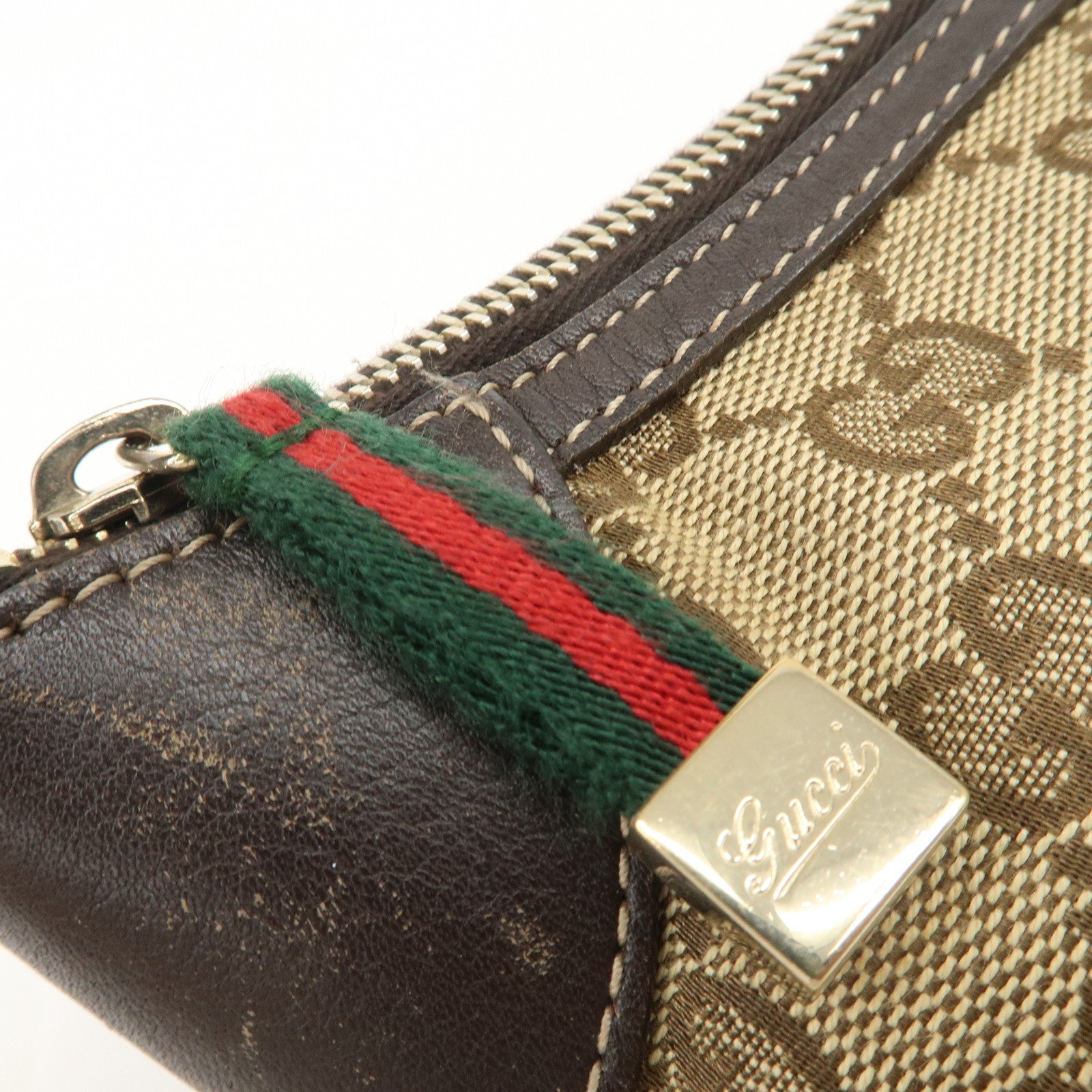 GUCCI Sherry Leather Accessory Poach Hand Bag Brown 224093