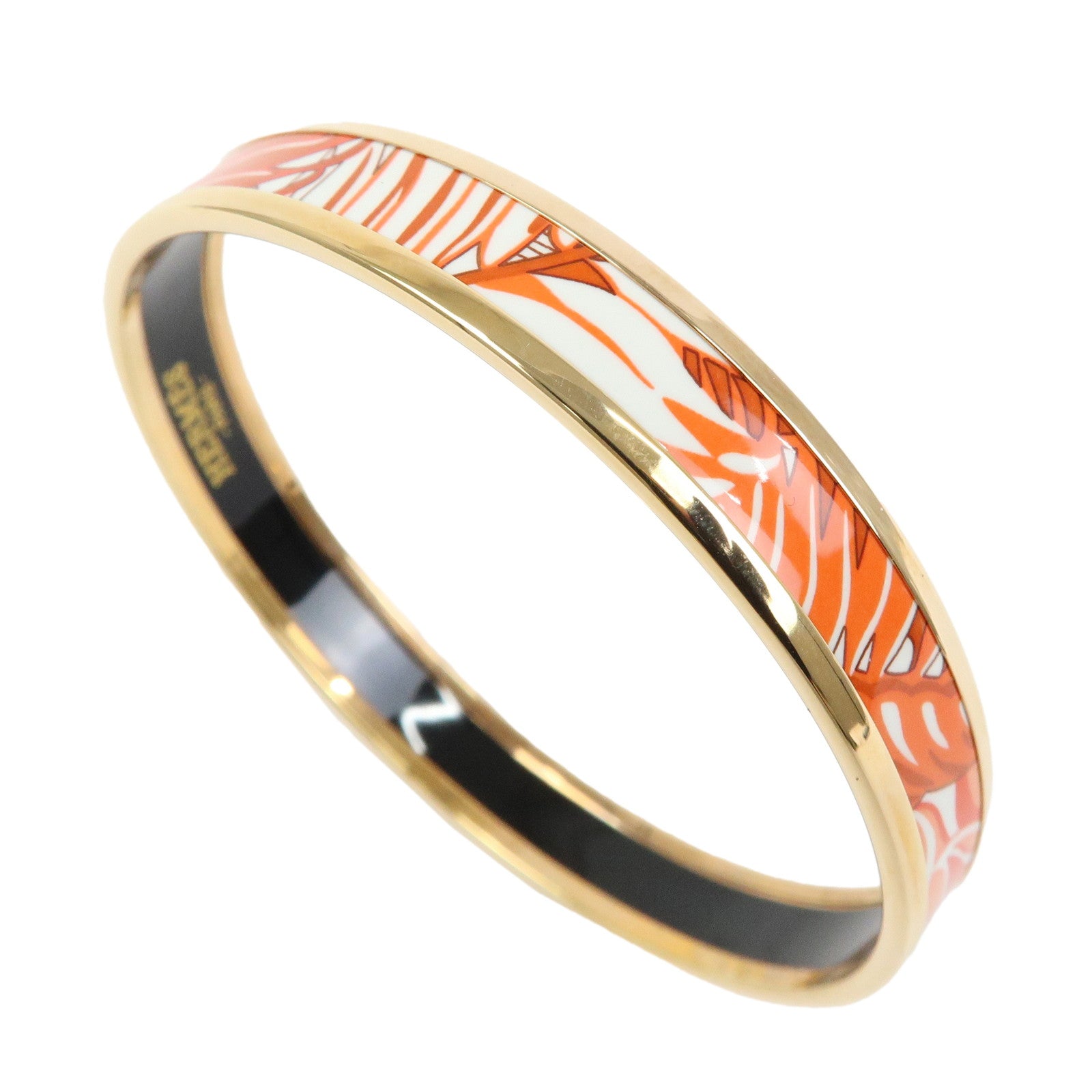 HERMES Email PM Gold Plated Bracelet Bangle White Orange Gold