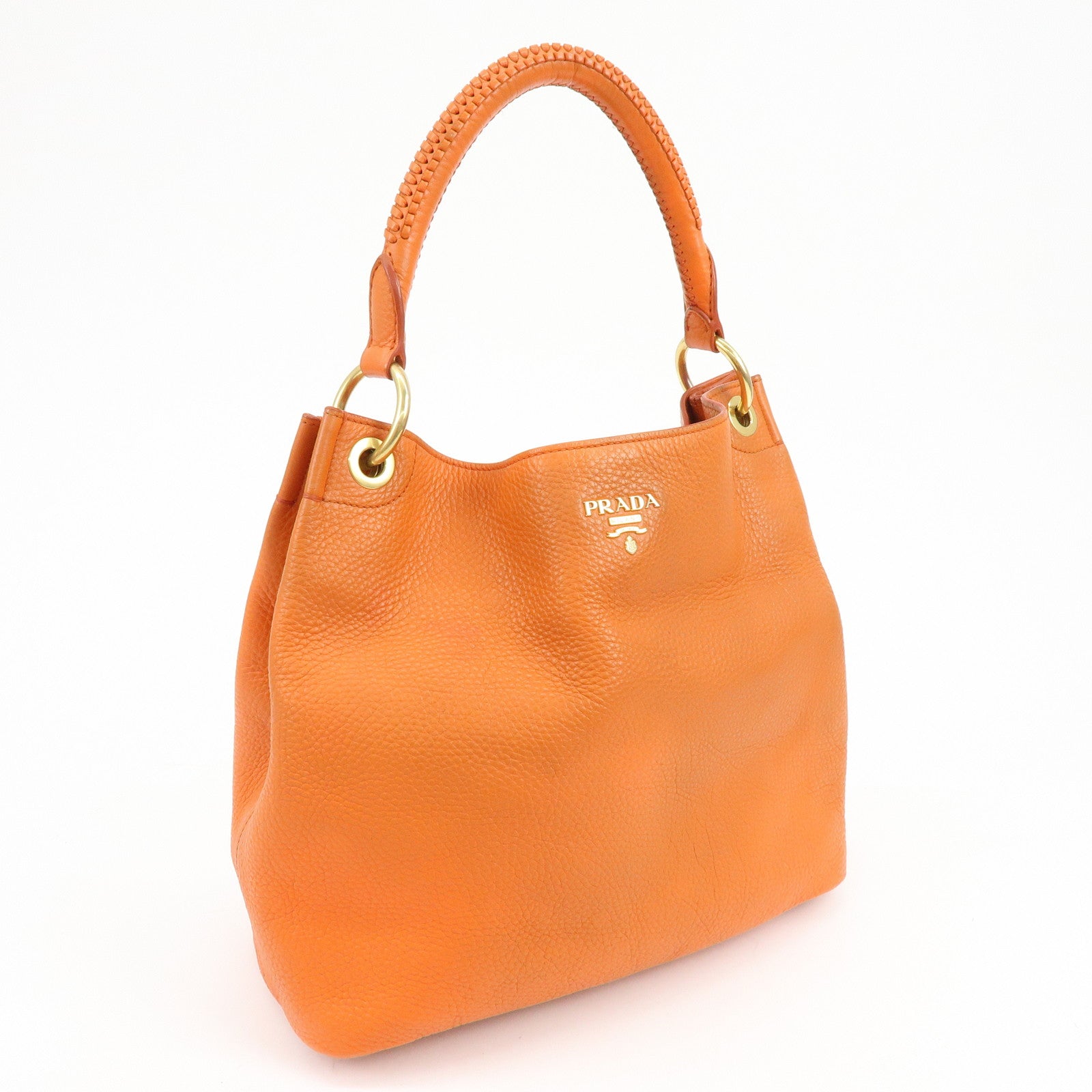 PRADA Logo Leather Shoulder Bag Tote Bag Hand Bag Orange BR4829