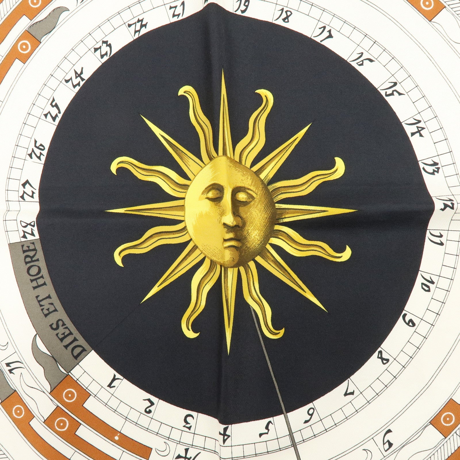 HERMES Carre 90 Silk 100% Scarf DIES ET HORE Black Gold White