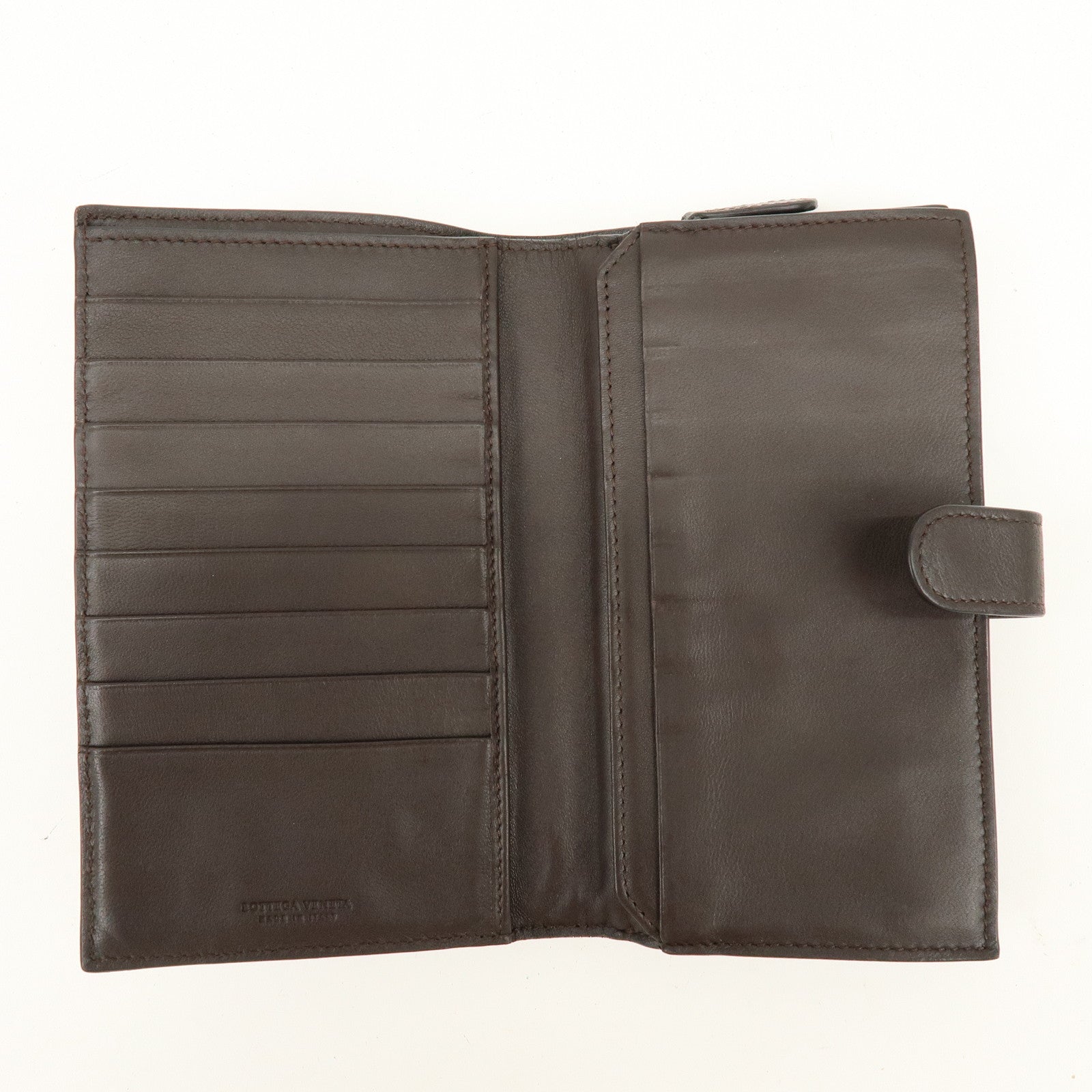 BOTTEGA VENETA Intrecciato Leather Bi-fold Long Wallet Dark Brown