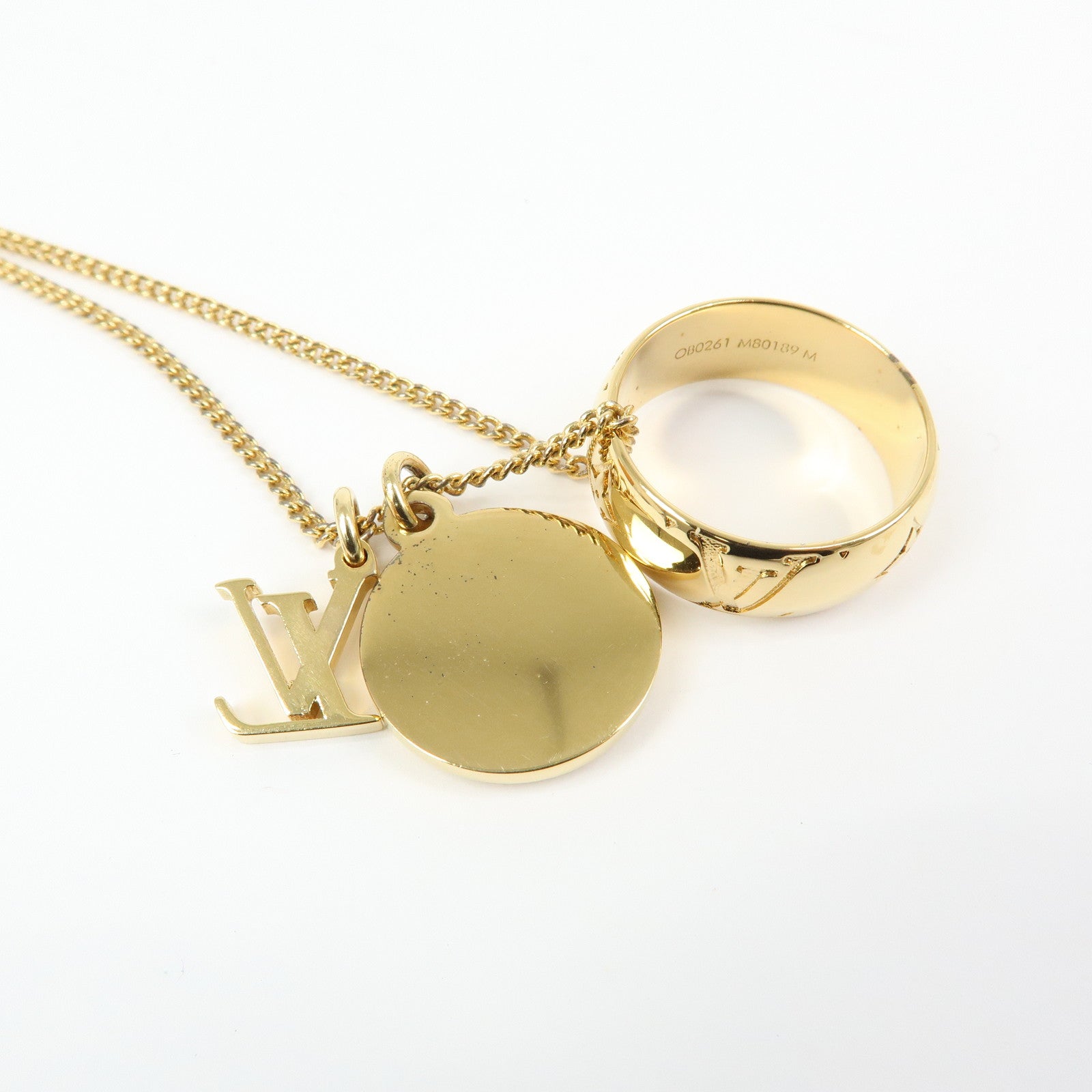 Louis Vuitton Metal Monogram Ring Necklace Gold M80189