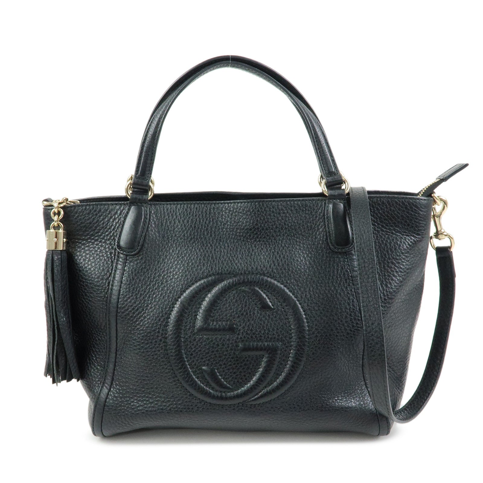 GUCCI Interlocking G SOHO Leather 2Way Bag Hand Bag Black 369176