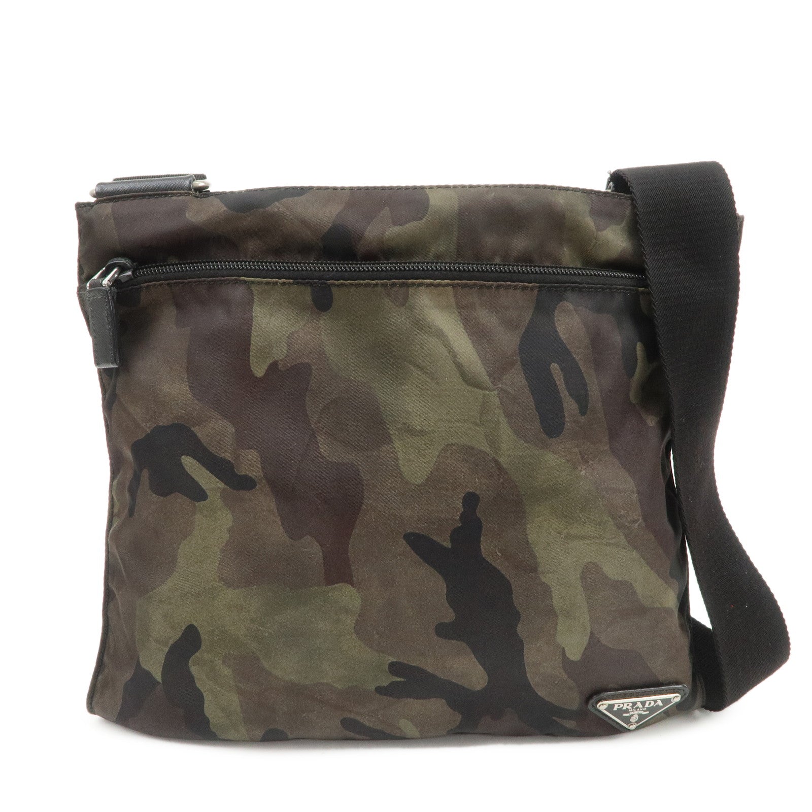 PRADA Triangle Logo Nylon Shoulder Bag Crossbody Bag Green VA0886