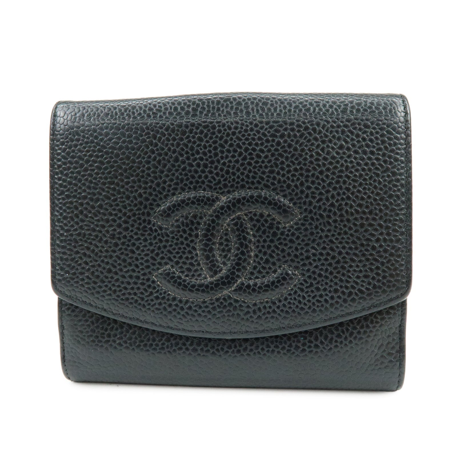 CHANEL COCO Mark Caviarskin Compact Bi-fold Wallet Black