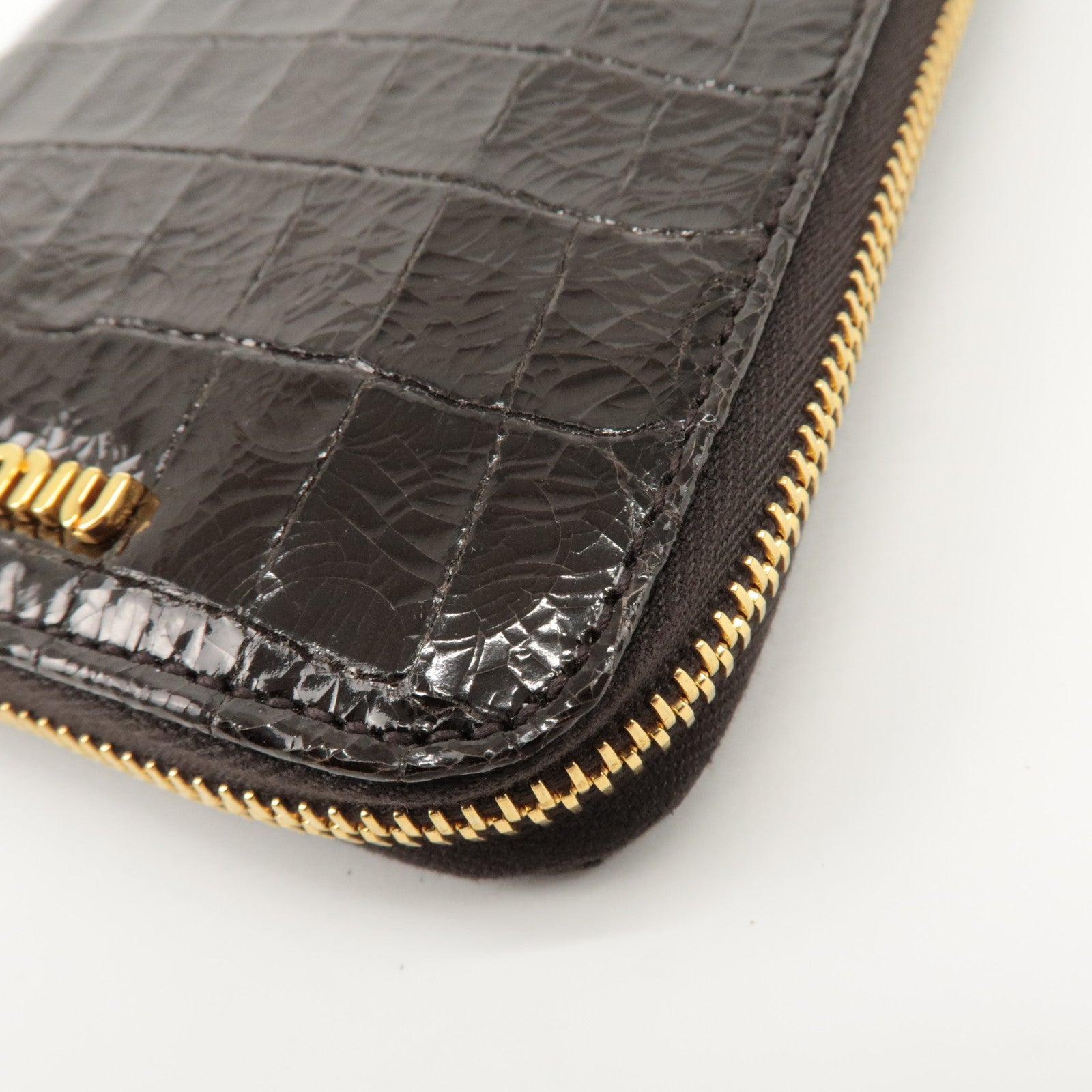 MIU MIU Logo Leather Agenda Panner Cover Gold HDW Black Used