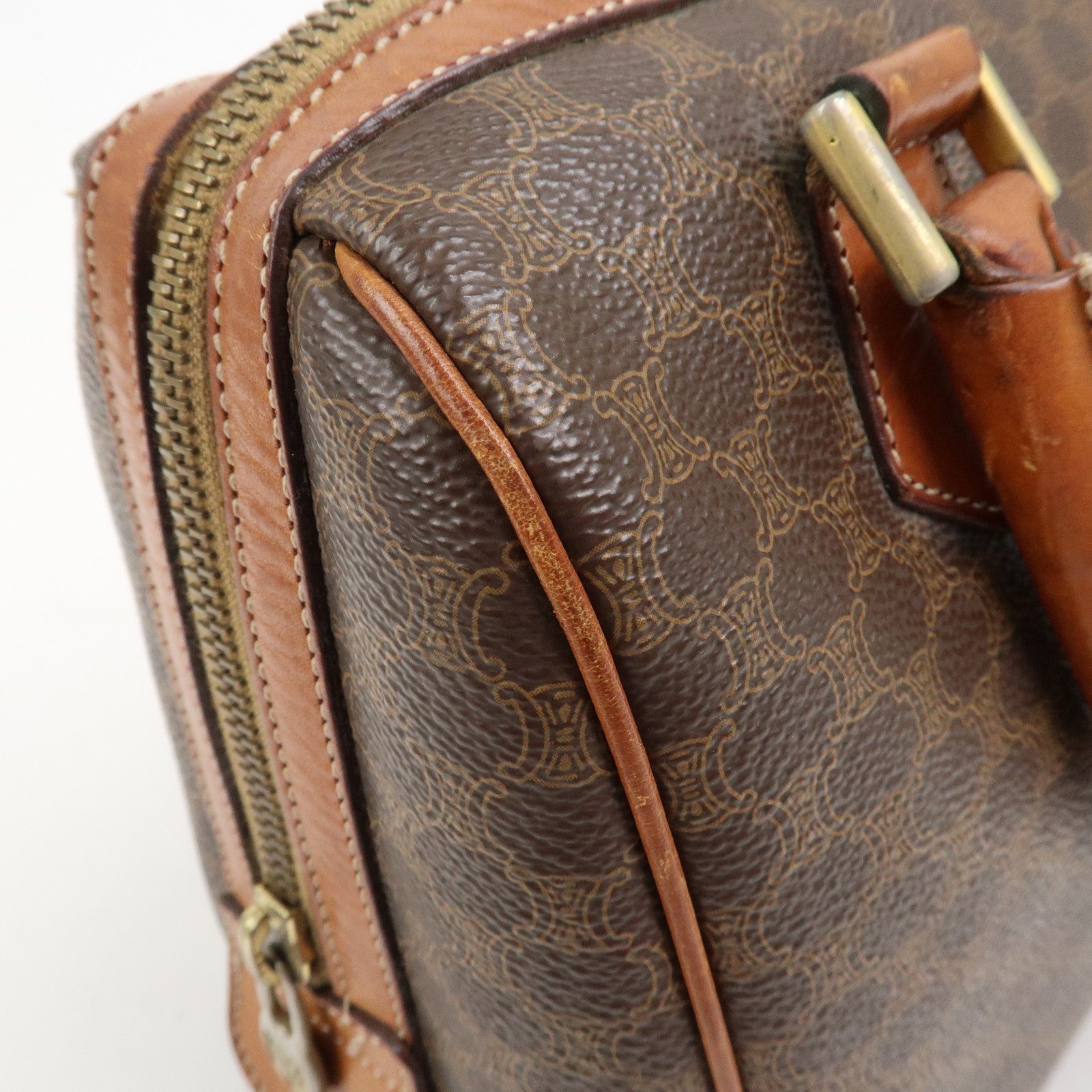 CELINE Macadam PVC Leather Boston Bag Hand Bag Brown
