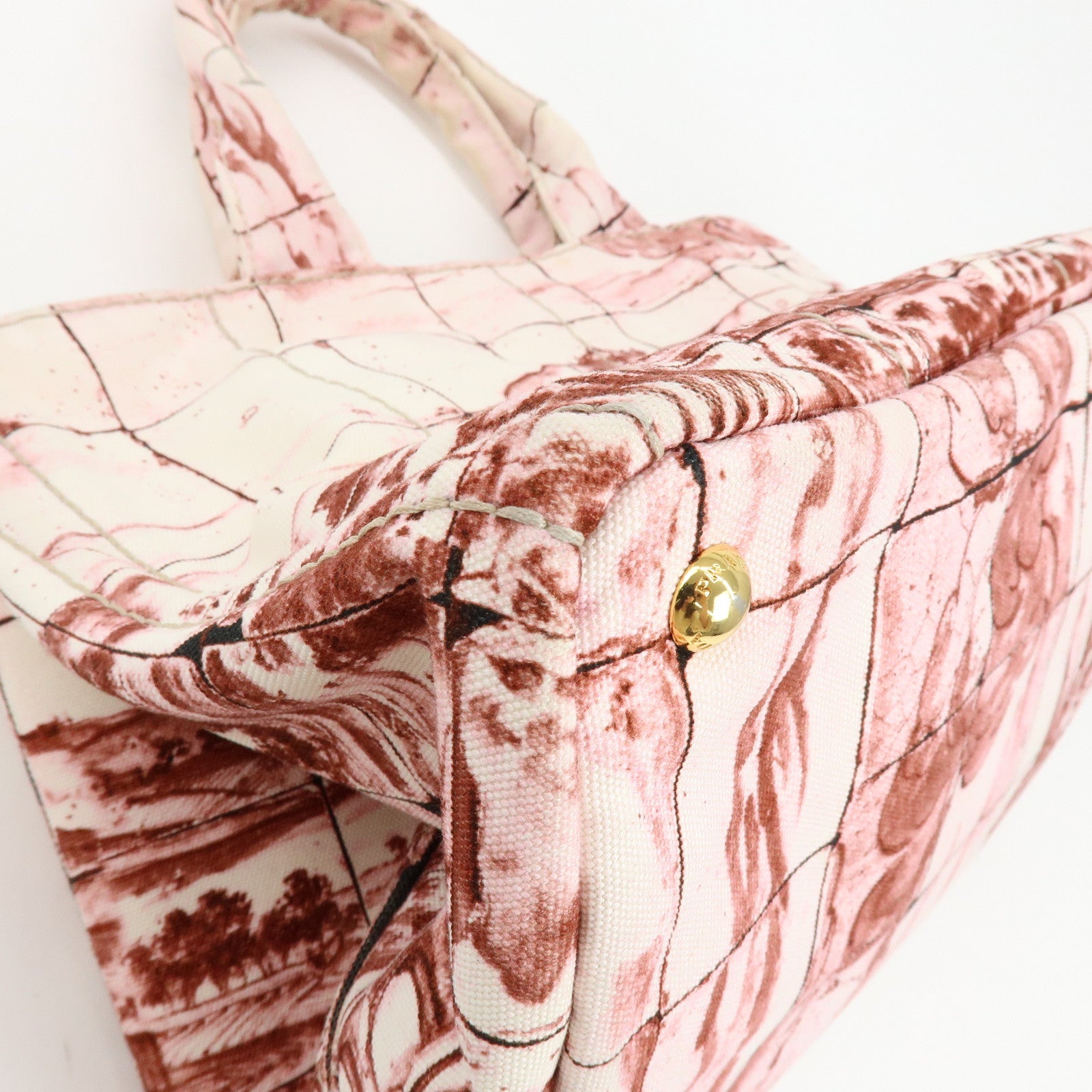 PRADA Canapa Large Triangle Logo Canvas Tote Bag Bordeaux B1872B