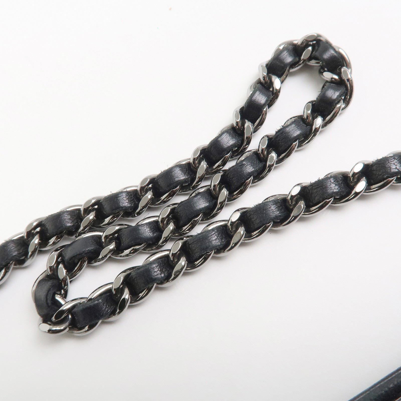 CHANEL Lambskin Chain Shoulder Bag Hand Bag Black Silver