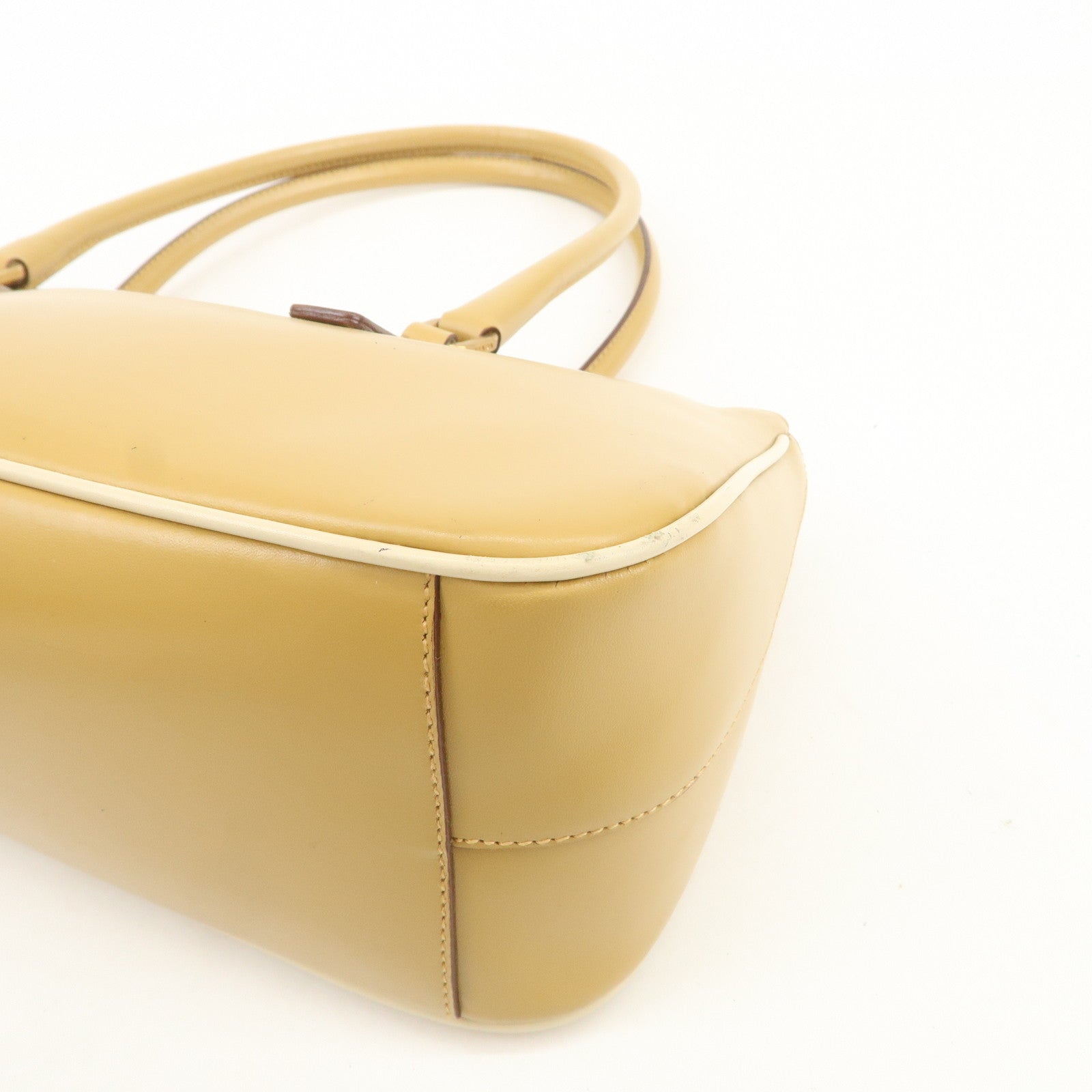 PRADA Leather Shoulder Bag Hand Bag Light Brown