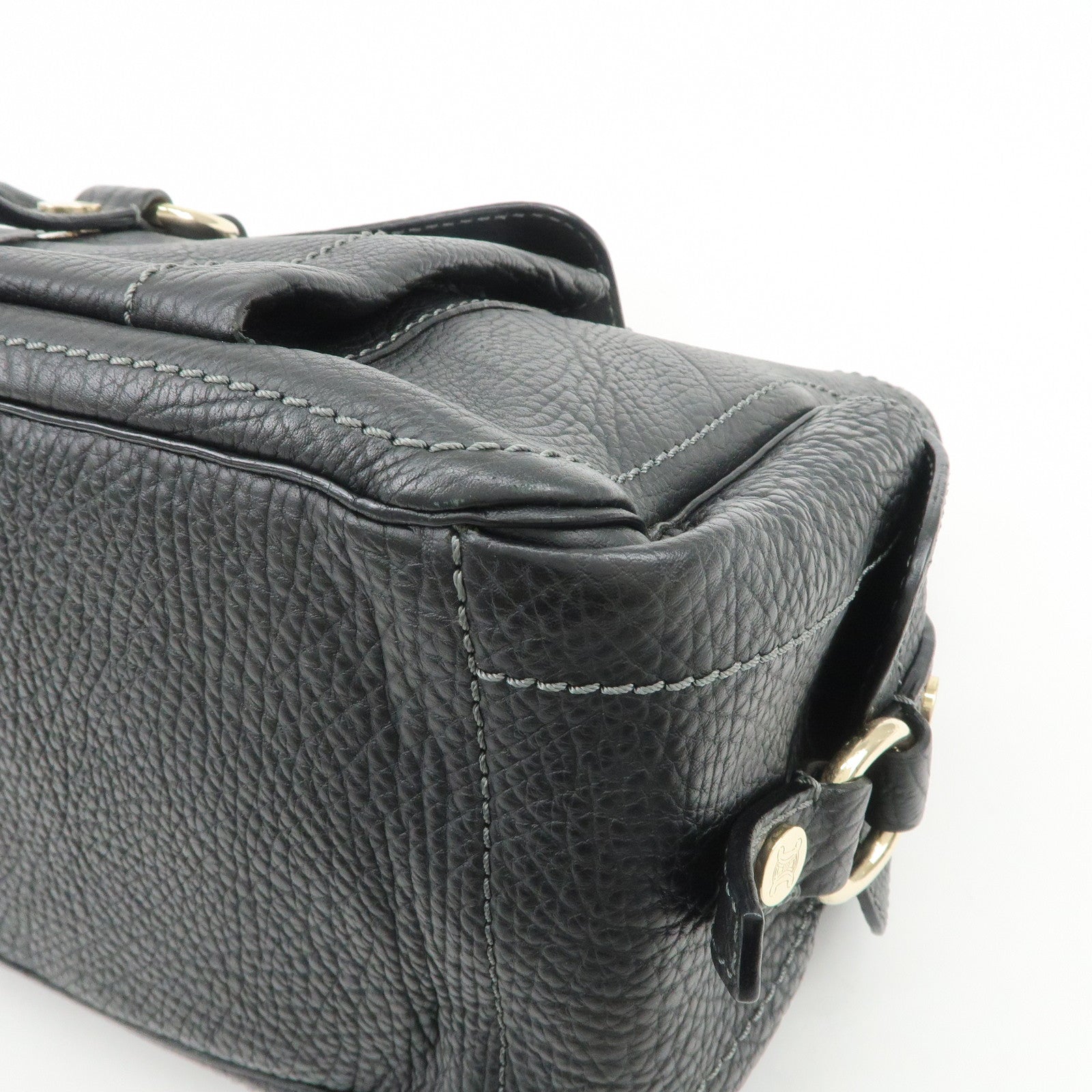 CELINE Logo Leather Boogie Bag Hand Bag Tote Bag Black