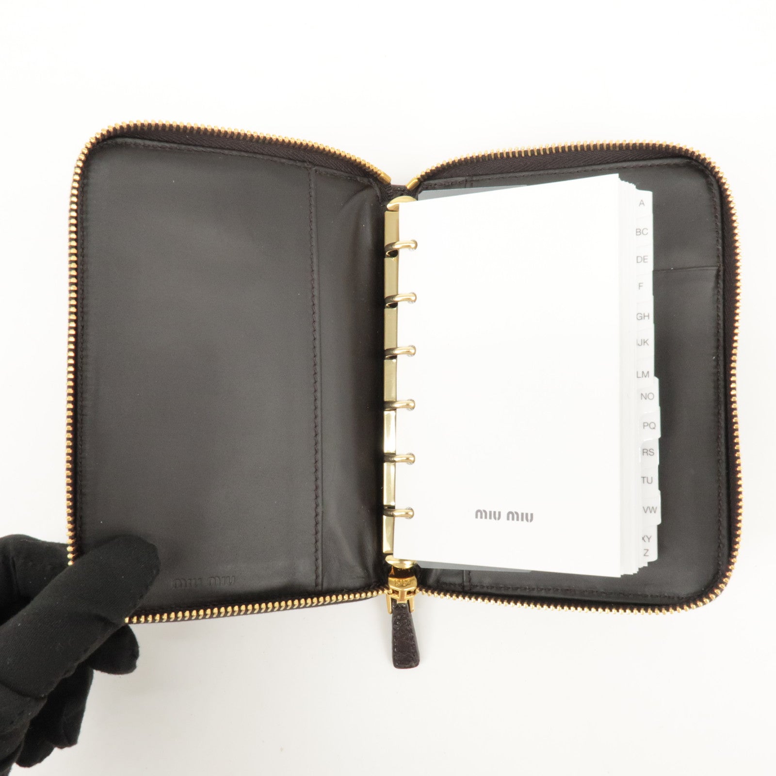 MIU MIU Logo Leather Agenda Panner Cover Gold HDW Black Used