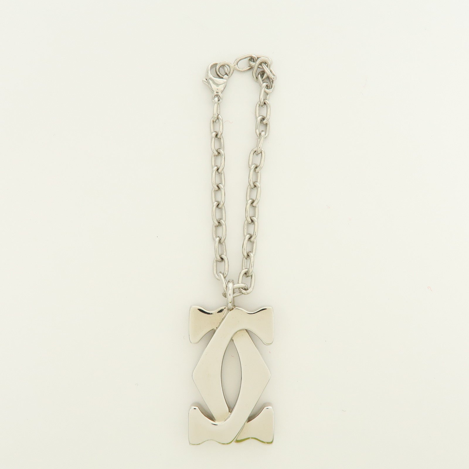 Cartier 2C Logo Metal Bag Charm Key Chain Silver