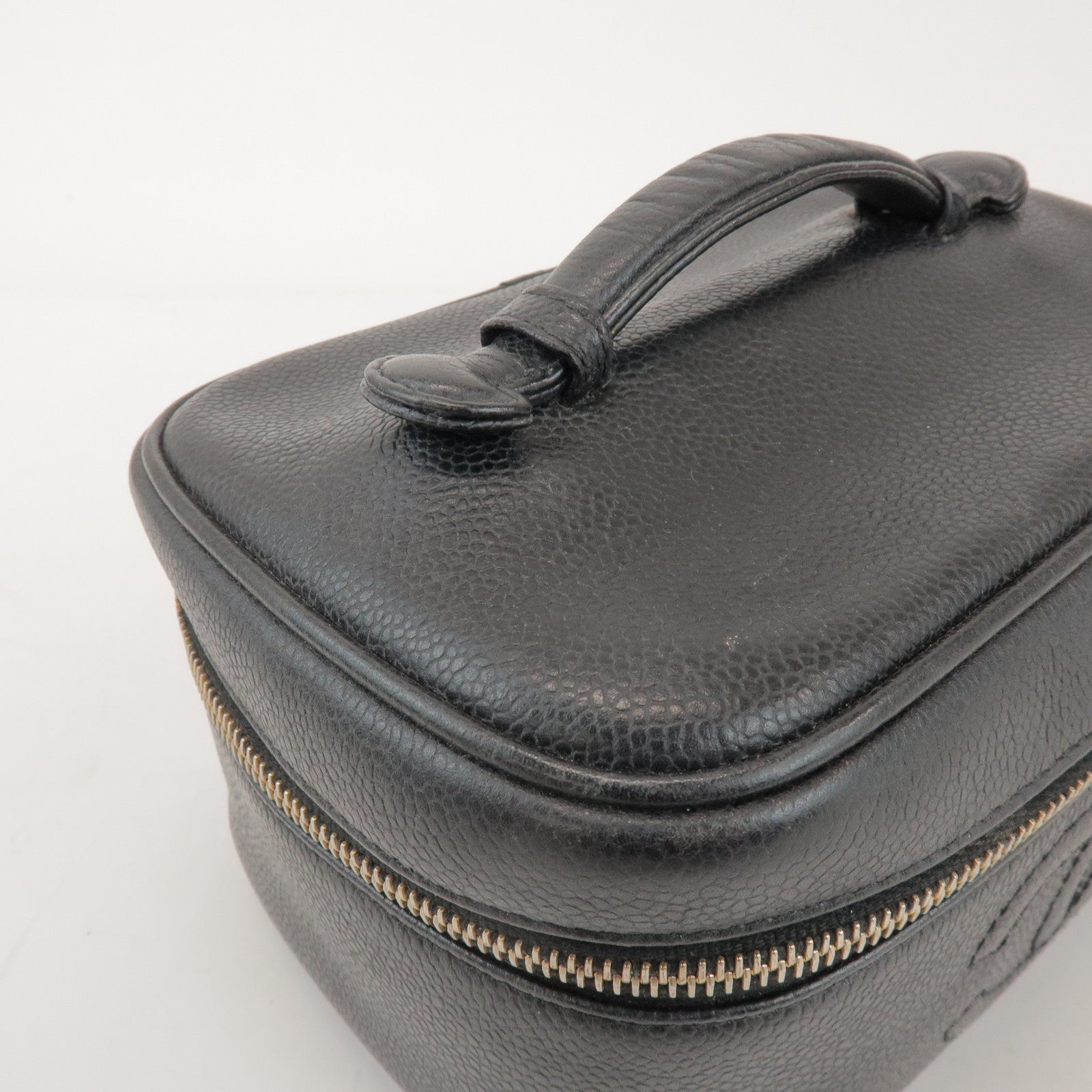 CHANEL COCO Mark Caviar Leather Vanity Bag Hand Bag Black A01997