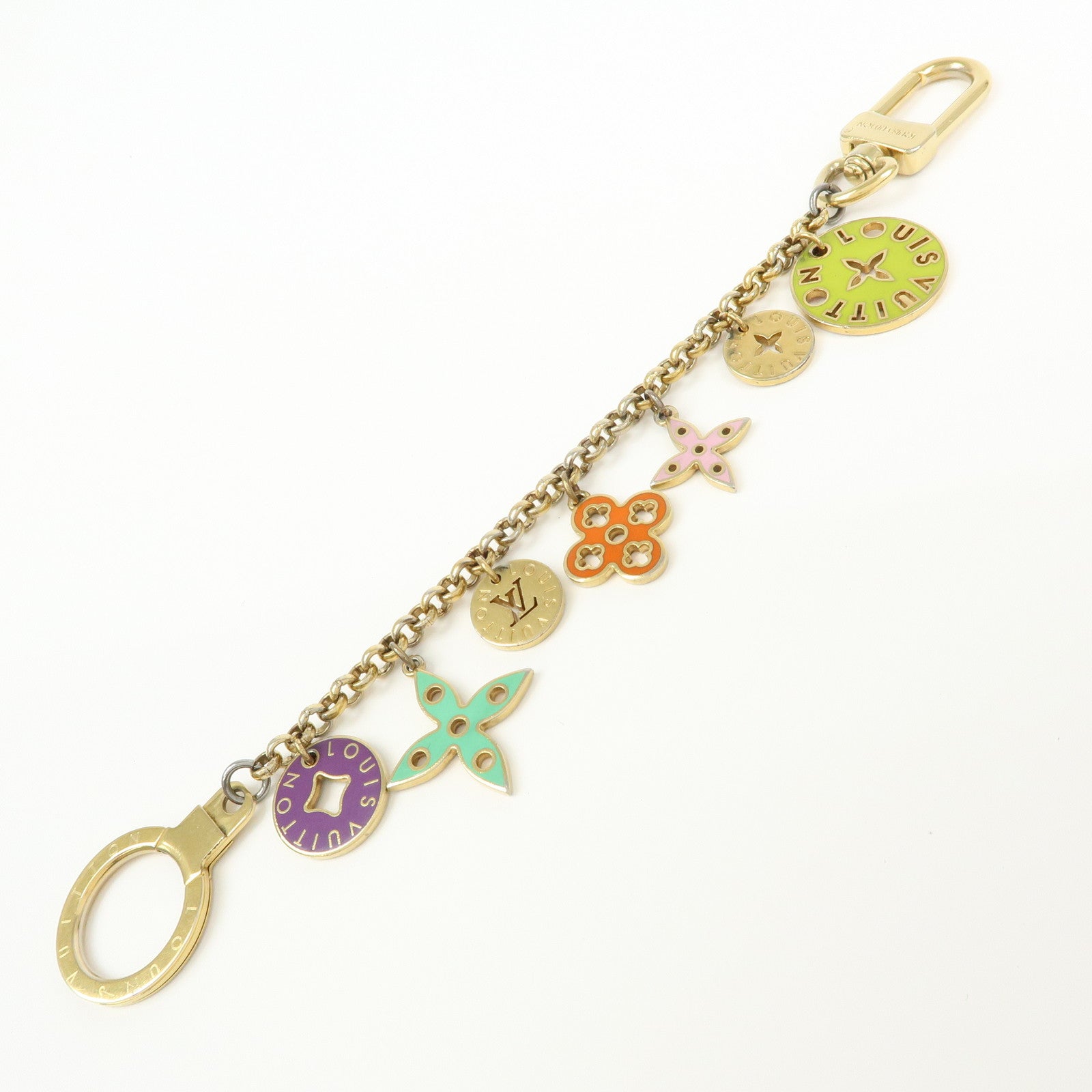 Louis Vuitton Logo Plate Metal Bag Charm Key Chain Silver M65367