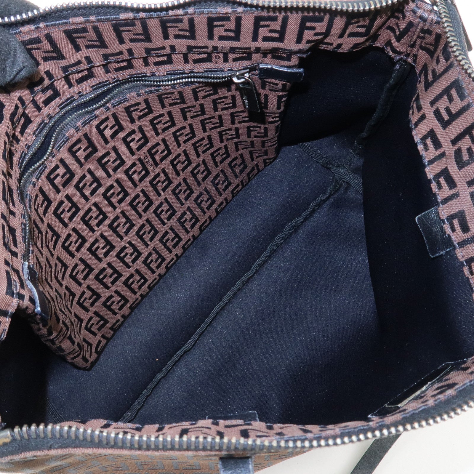 FENDI Zucchino Canvas Leather Tote Bag Brown Black 8BH023