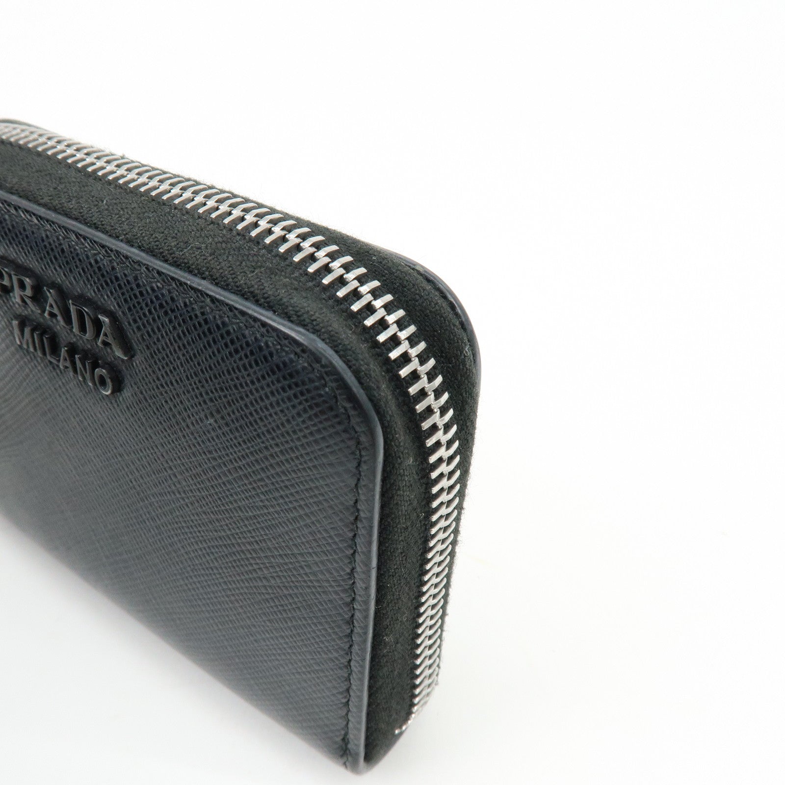 PRADA Saffiano Leather Compact Wallet Coin Case Card Case Black