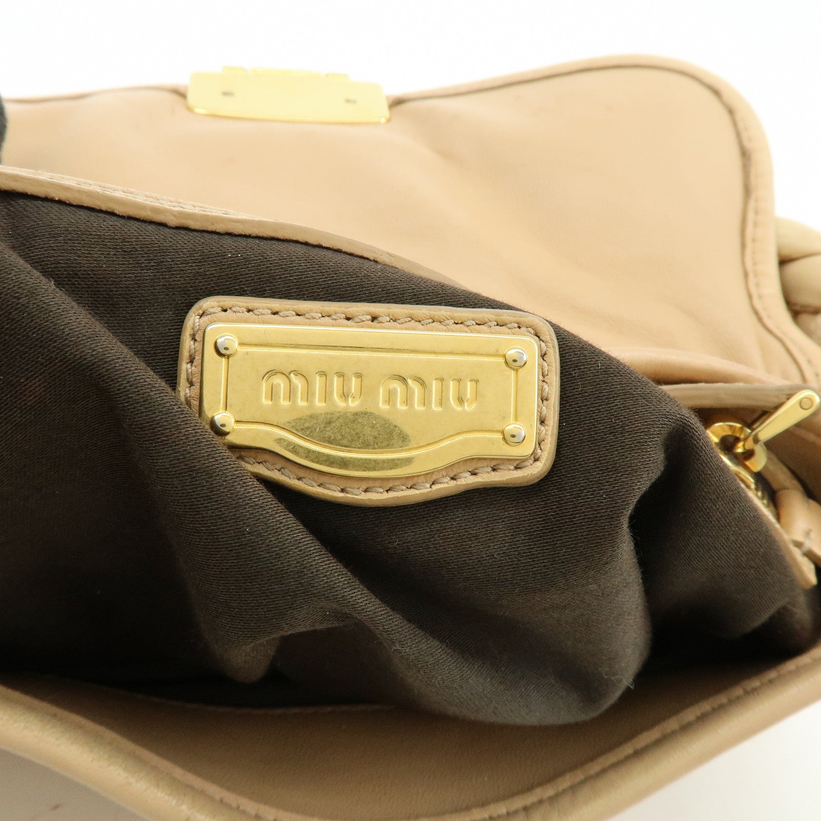 MIU MIU Matelasse Leather 2Way Bag Hand Bag Shoulder Bag Beige