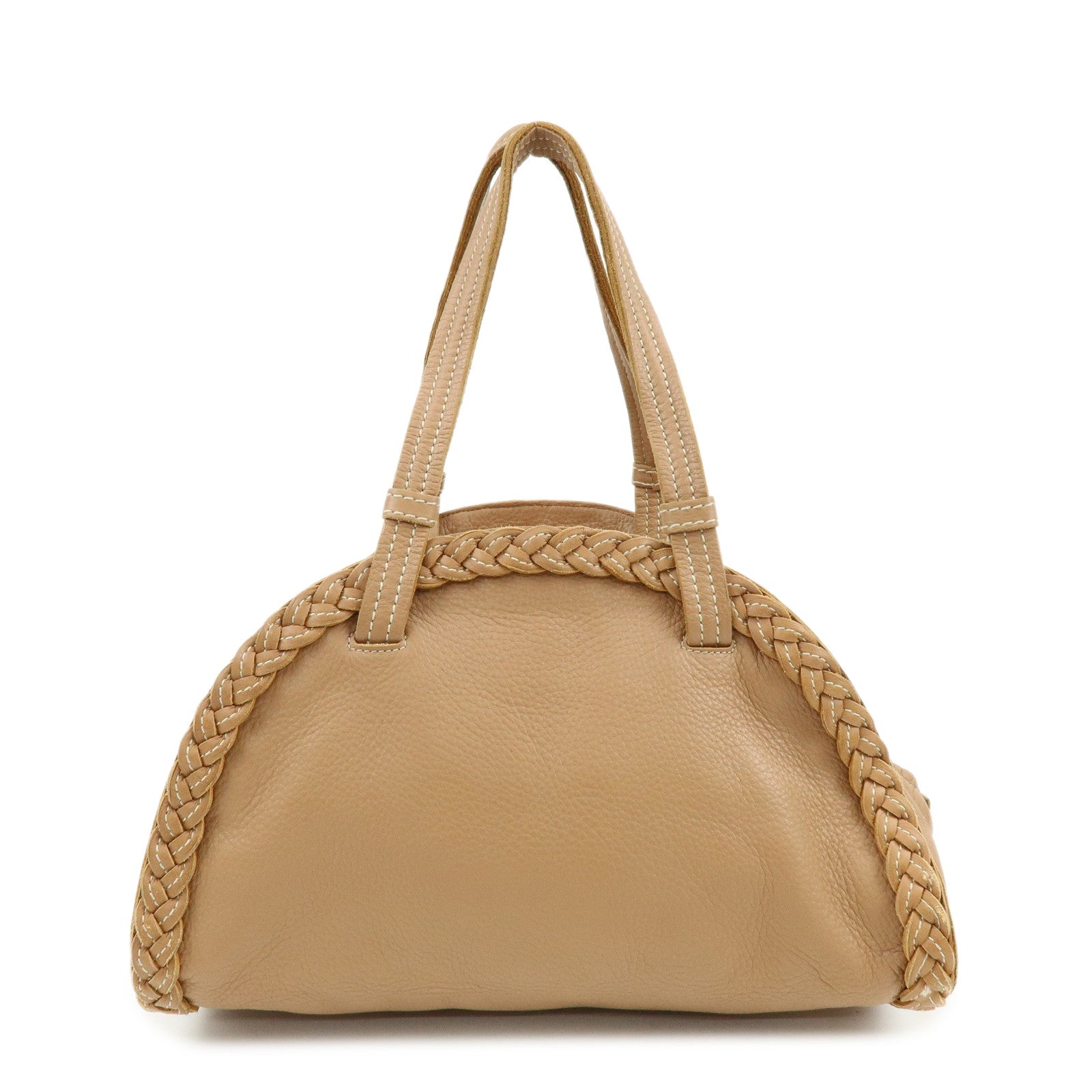 BOTTEGA VENETA Calf Leather Boston Bag Hand Bag Brown