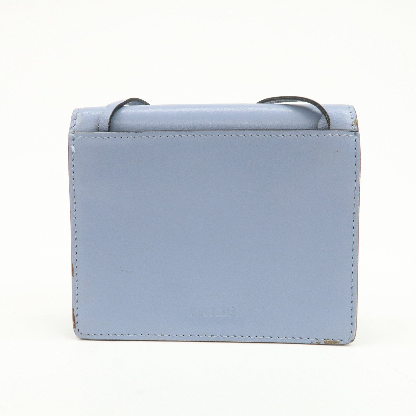 PRADA Logo Leather Shoulder Bag Crossbody Bag Light Blue