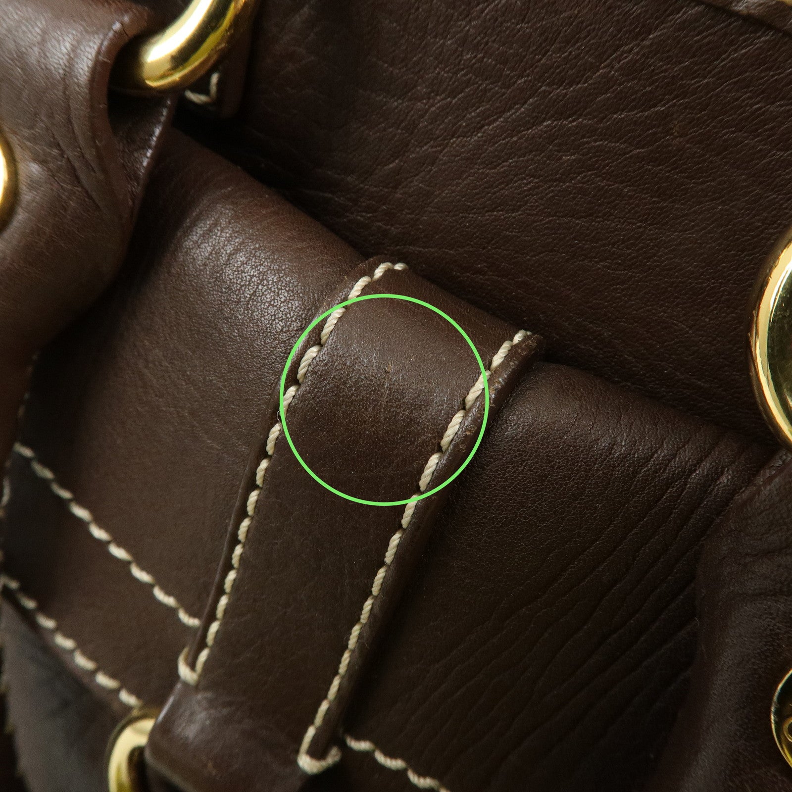 CELINE Logo Leather Hand Bag Mini Boston Bag Dark Brown