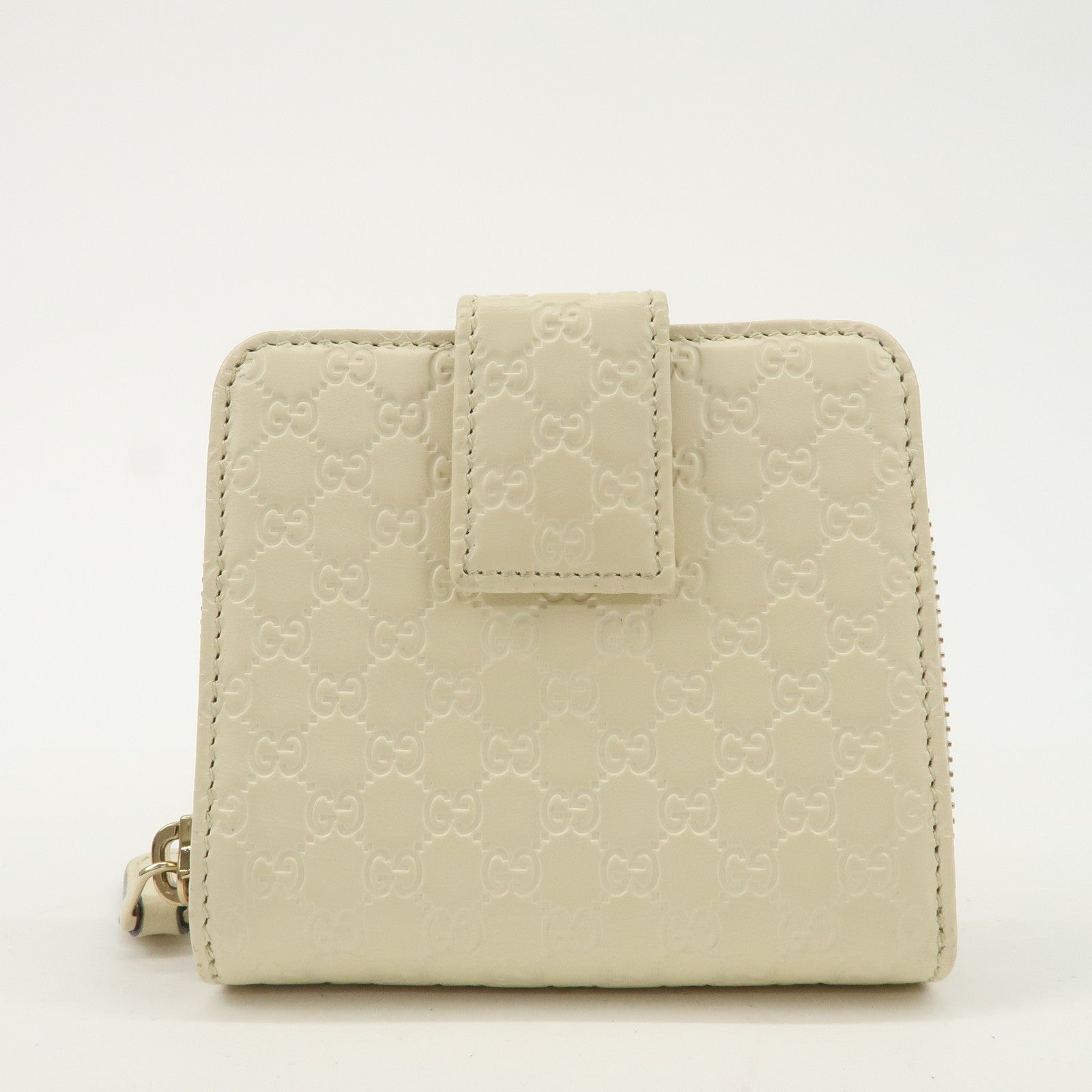 GUCCI Micro Guccissima Leather Signature Bi-Fold Compact Wallet Ivory Used