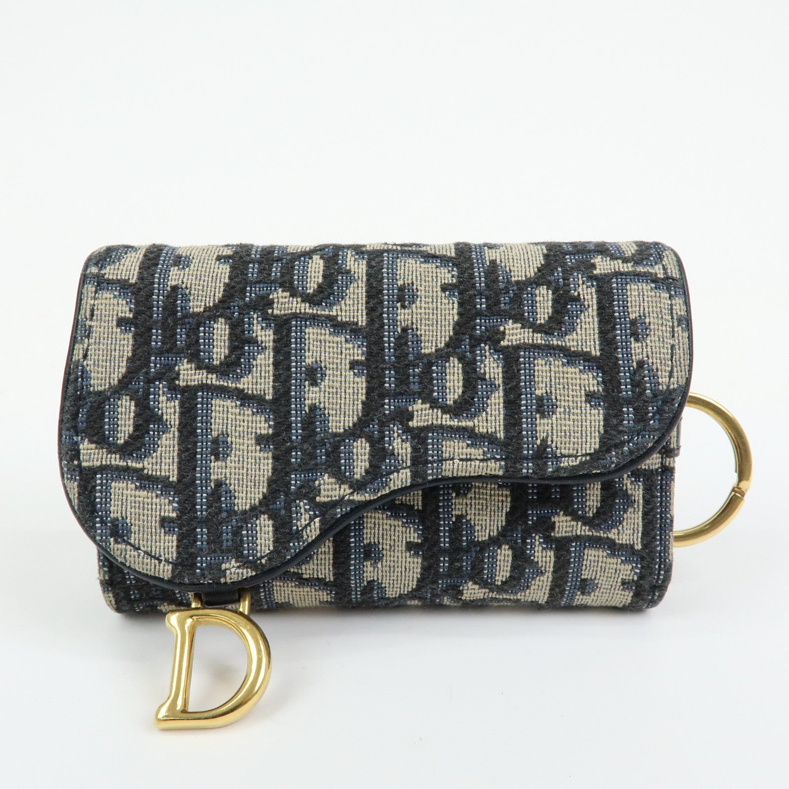 Christian Dior Saddle Oblique Jacquard Canvas Key Case Navy