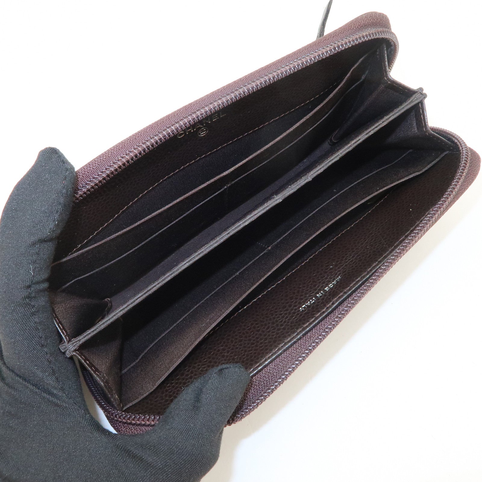 CHANEL COCO Mark Caviarskin Round Zippy Long Wallet Brown