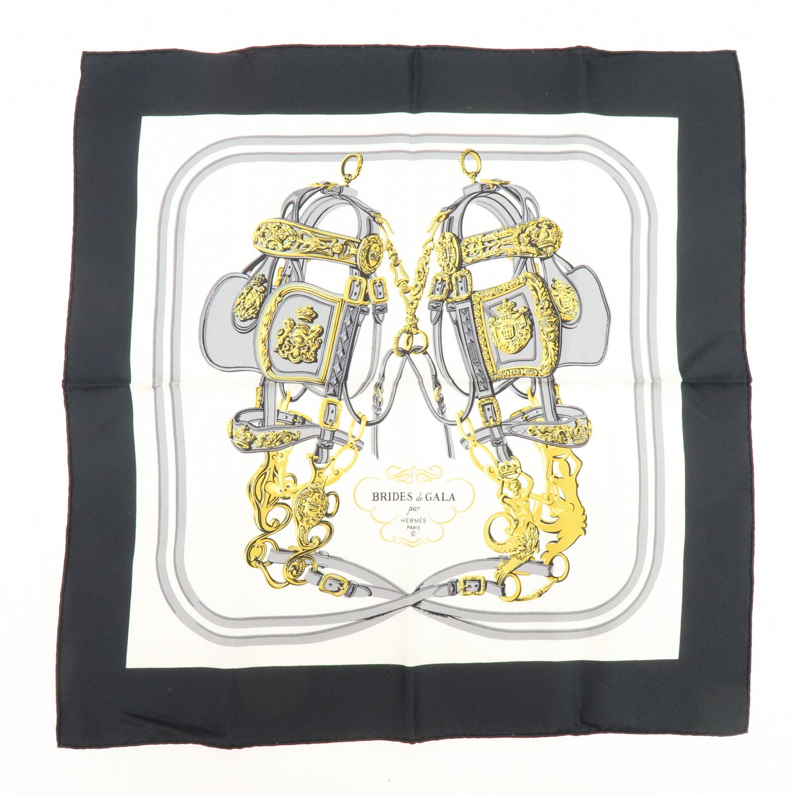 HERMES Carre 42 Set of 2 Silk 100% Scarf Orange Gold Navy
