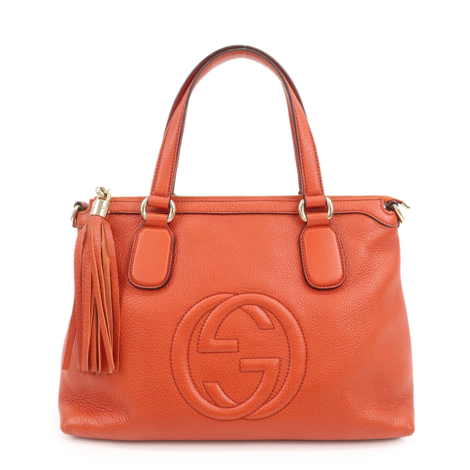 GUCCI SOHO Interlocking G Leather 2Way Hand Bag Orange 308362
