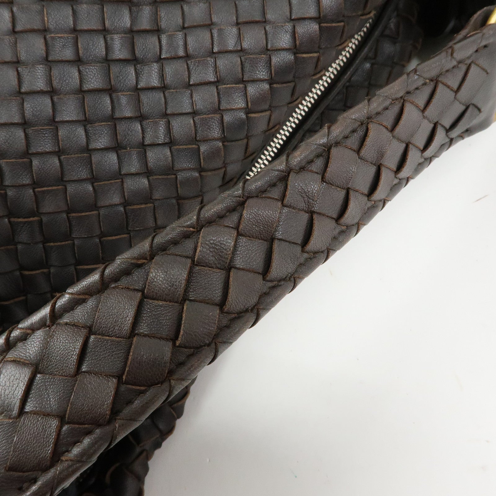 BOTTEGA VENETA Intrecciato Leather Shoulder Bag Dark Brown 181347