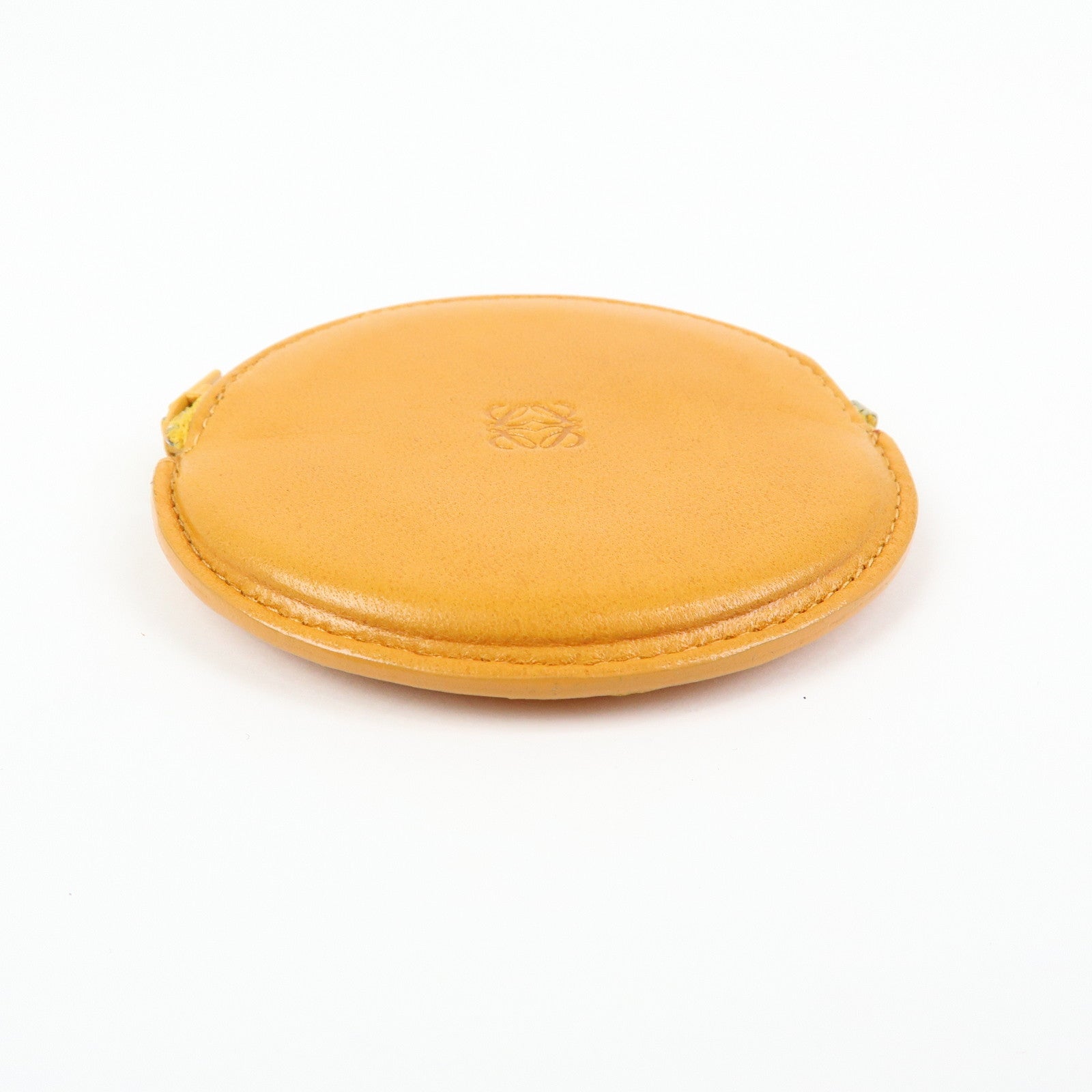 LOEWE Anagram Set of 2 Leather Suede Coin Case Brown Orange